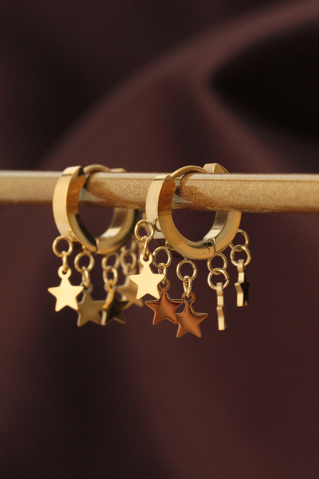 Çelik Gold Renk Minimal Çoklu Yıldız Küpe