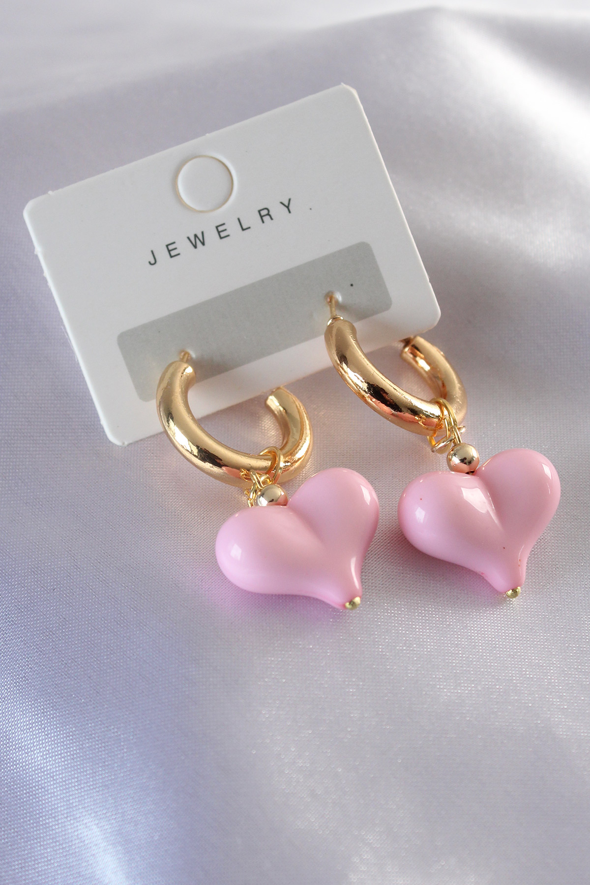 Gold Renk Pembe Kalp Model Kadın Küpe Gold Renk Pembe Kalp Model Kadın Küpe