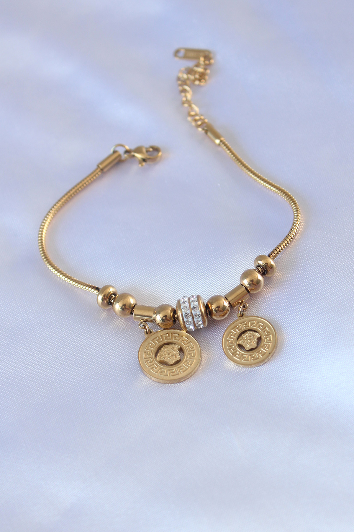 316L Çelik Gold Renk İşleme Figür Zirkon Taşlı Pandora Model Kadın Bileklik