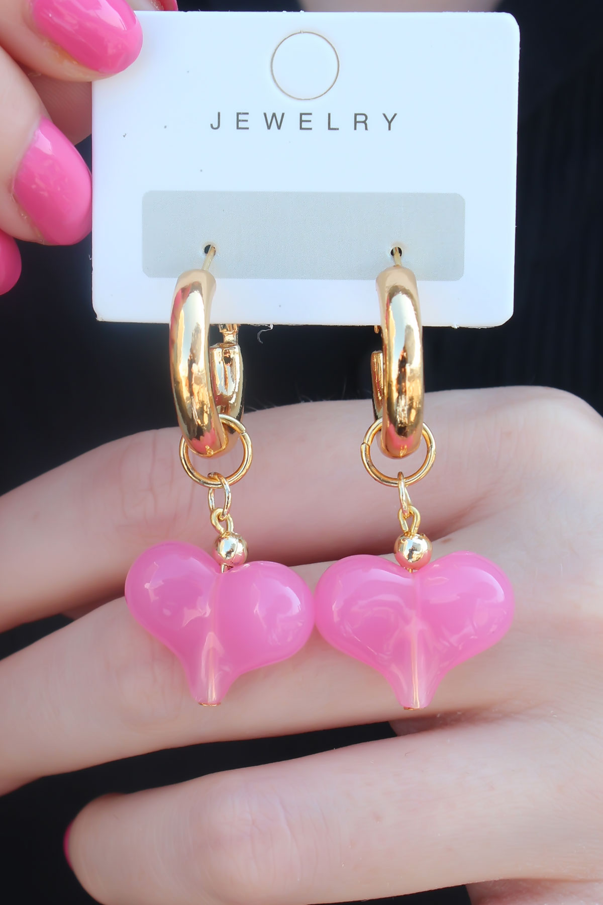 Gold Renk Halka Model Pembe Kalp Model Kadın Küpe Gold Renk Halka Model Pembe Kalp Model Kadın Küpe