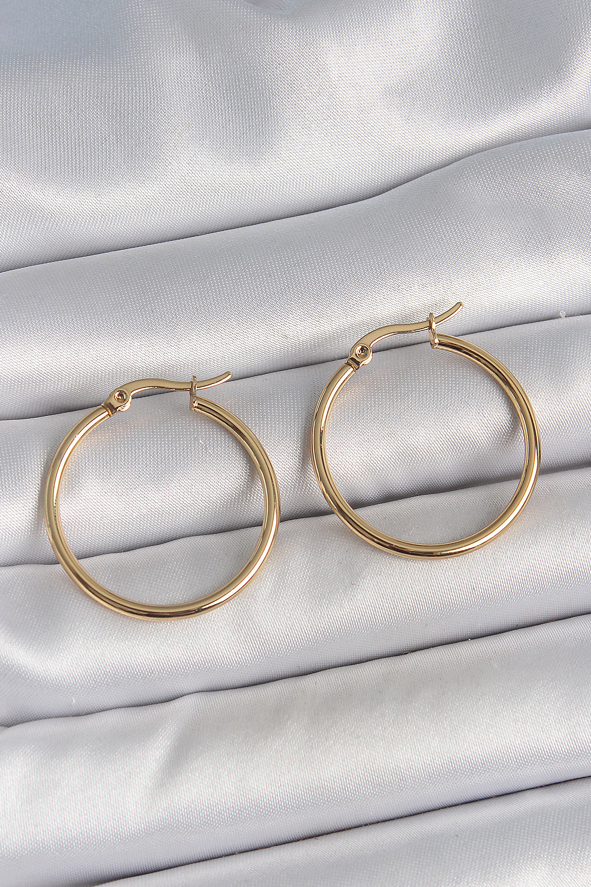 316 Çelik Gold Renk 27 mm Halka Model Kadın Küpe