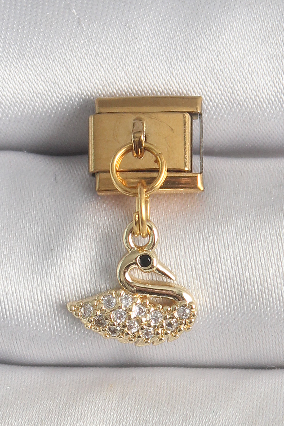 316L Çelik Gold Renk Sallantı Zirkon Taşlı Kuğu Model Nomination Charm
