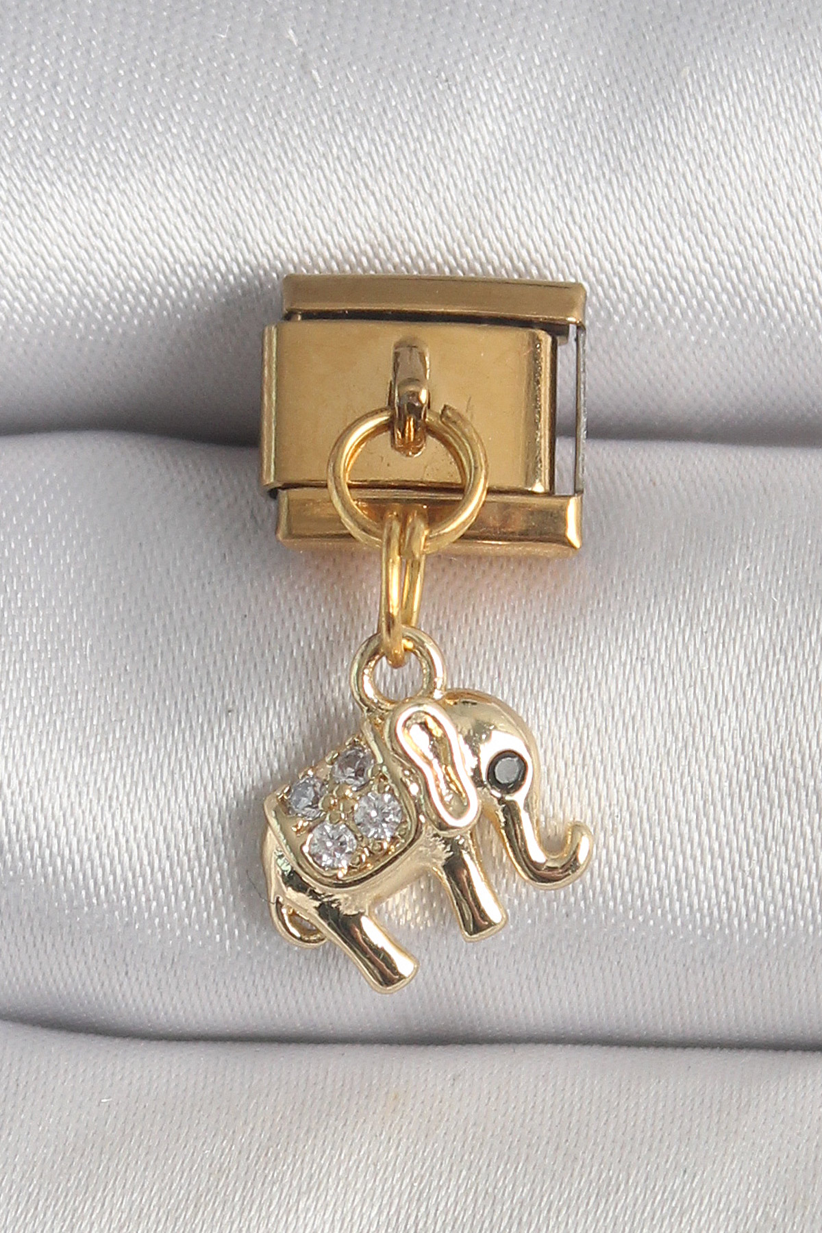 316L Çelik Gold Renk Sallantı Zirkon Taşlı Fil Model Nomination Charm