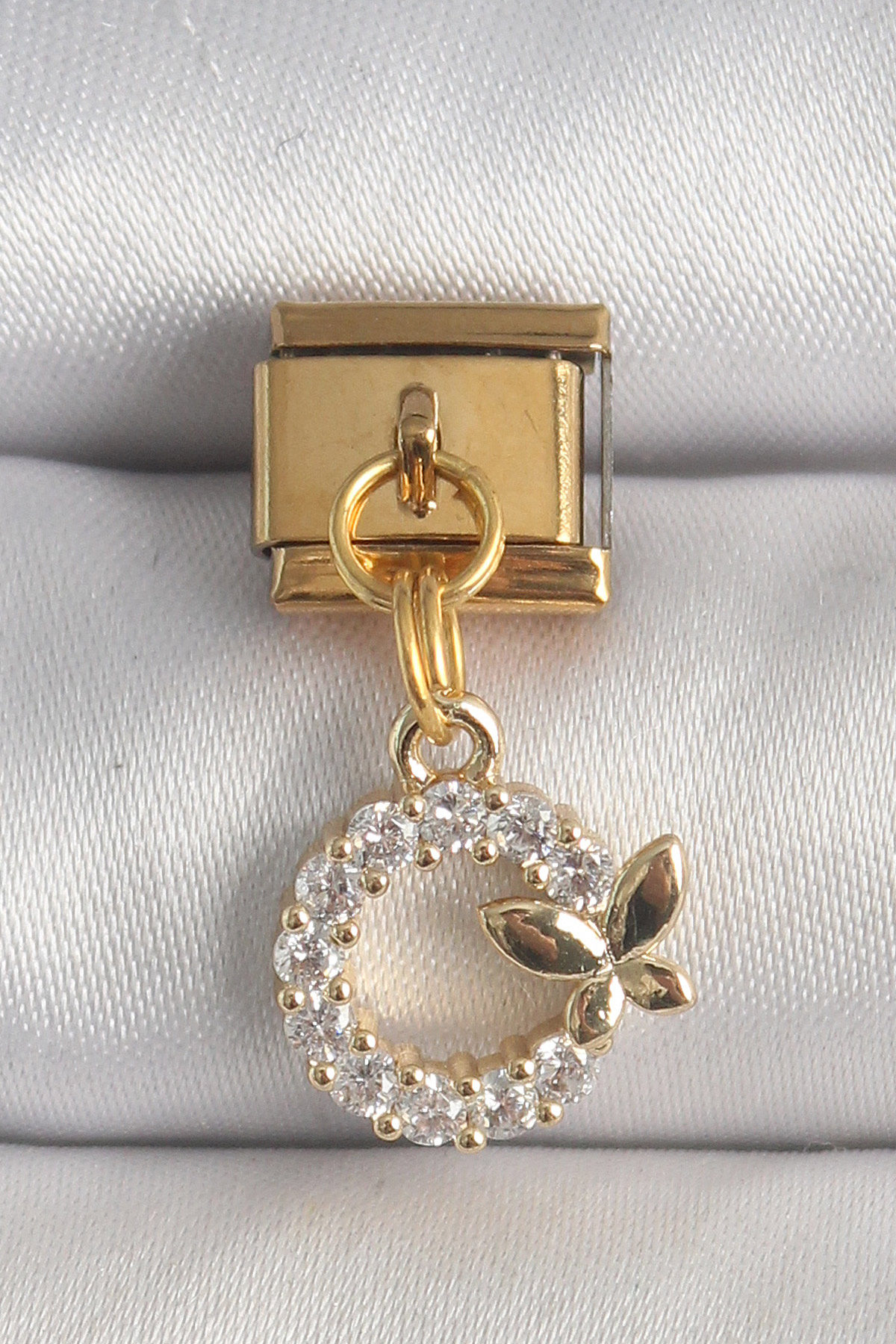 316L Çelik Gold Renk Sallantı Zirkon Taşlı Kelebek Detay Nomination Charm