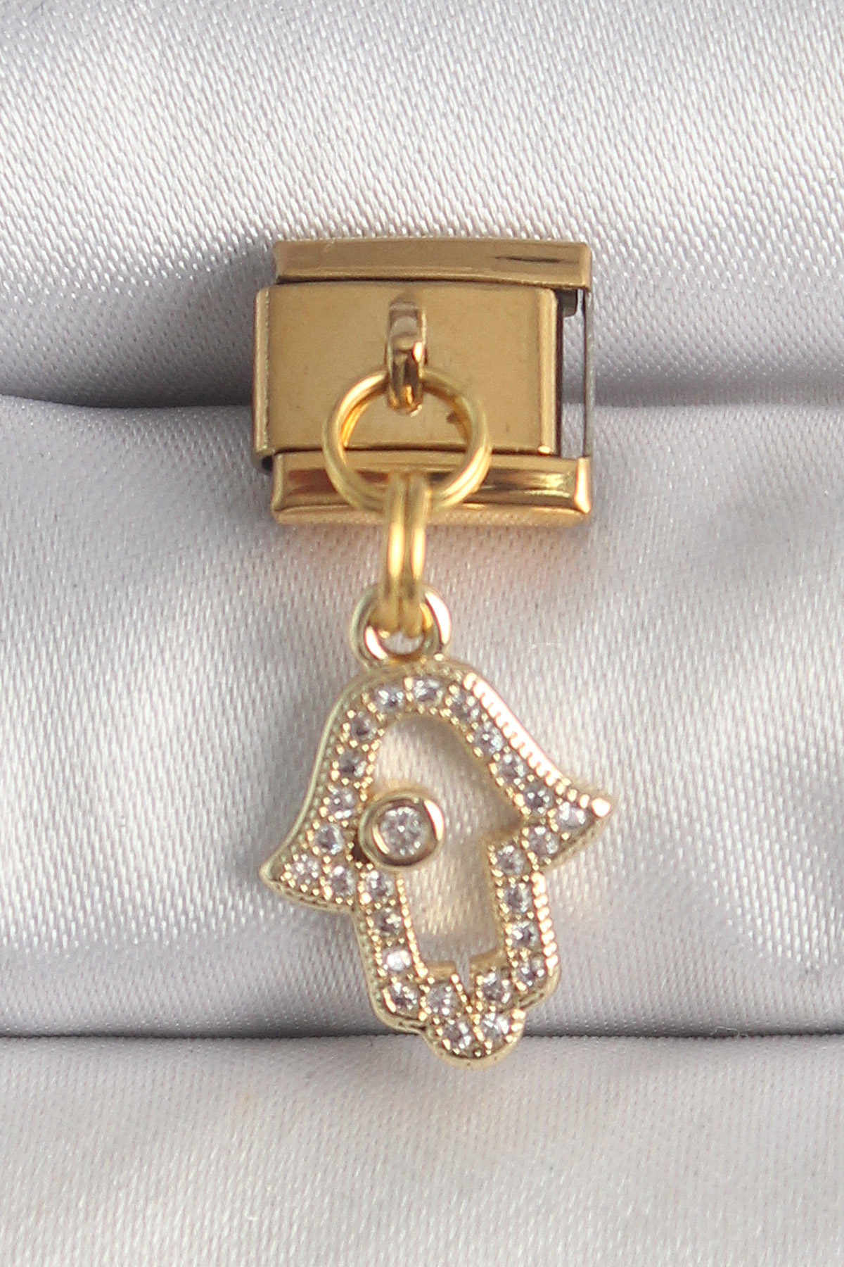 316L Çelik Gold Renk Sallantı Zirkon Taşlı Fatma Ana El Model Nomination Charm