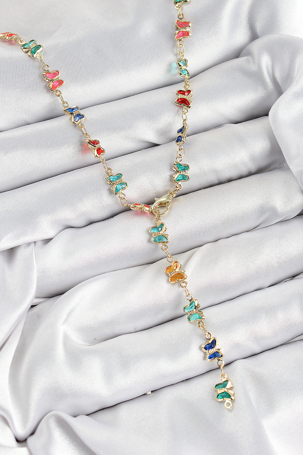 Pirinç Renkli Zirkon Taşlı Kelebek Model Gold Renk Kadın Y Kolye