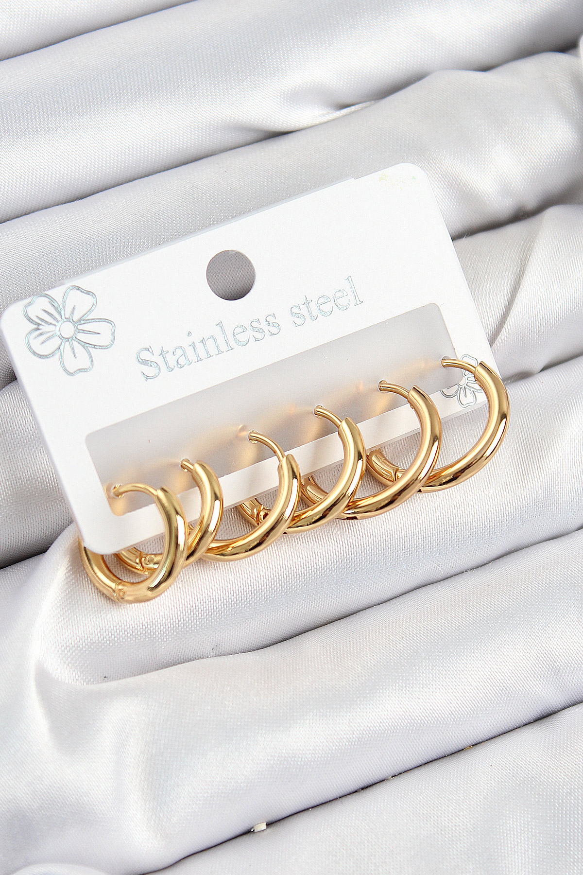 Çelik Halka Model Gold Renk 3'Lü Set Kadın Küpe