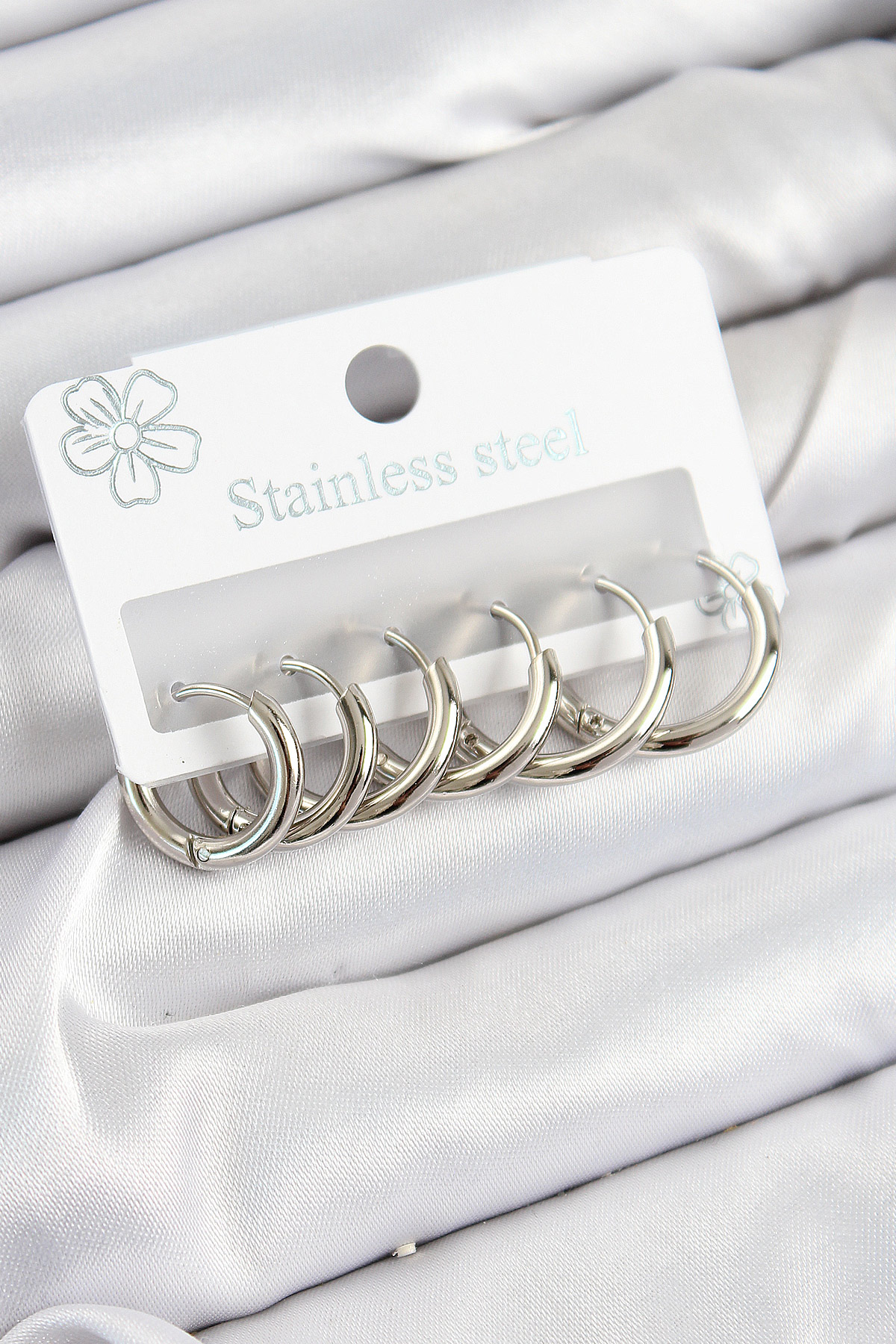 Çelik Halka Model  Renk 3'Lü Set Kadın Küpe