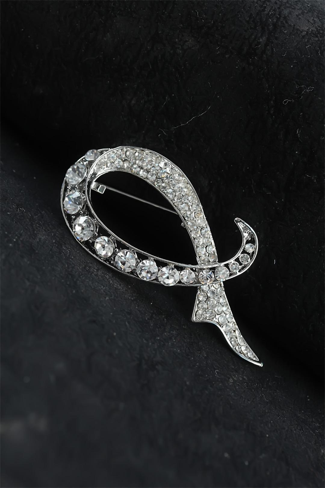 Zirkon Taşlı Metal Broş