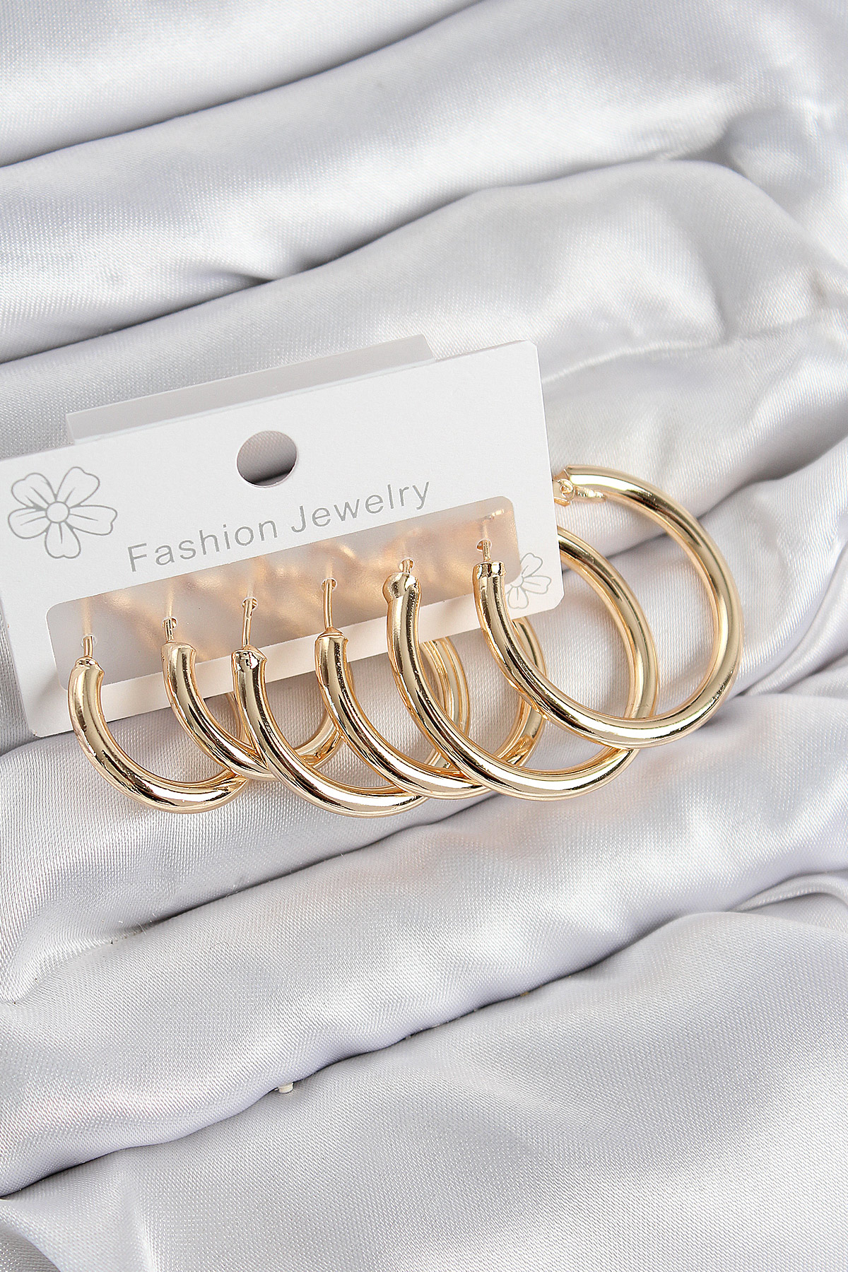 Pirinç Halka Model Gold Renk Kadın Set Küpe