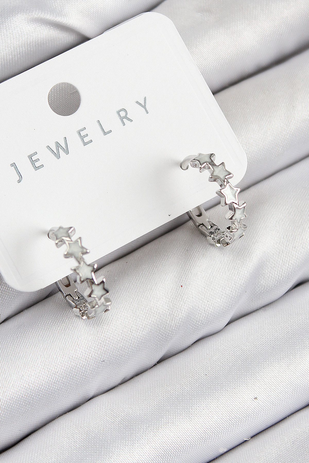 Pirinç Zirkon Taşlı Yıldız Model Gümüş Renk Kadın Küpe