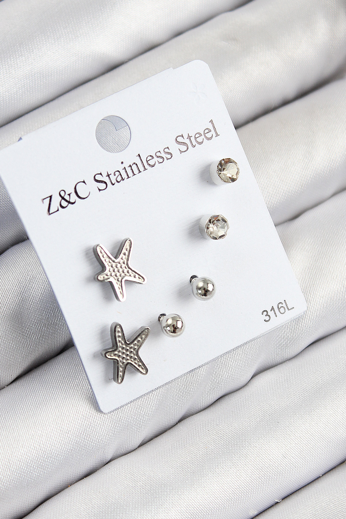 Çelik Zirkon Taşlı Deniz Yıldızı Model  Renk Kadın Set Küpe