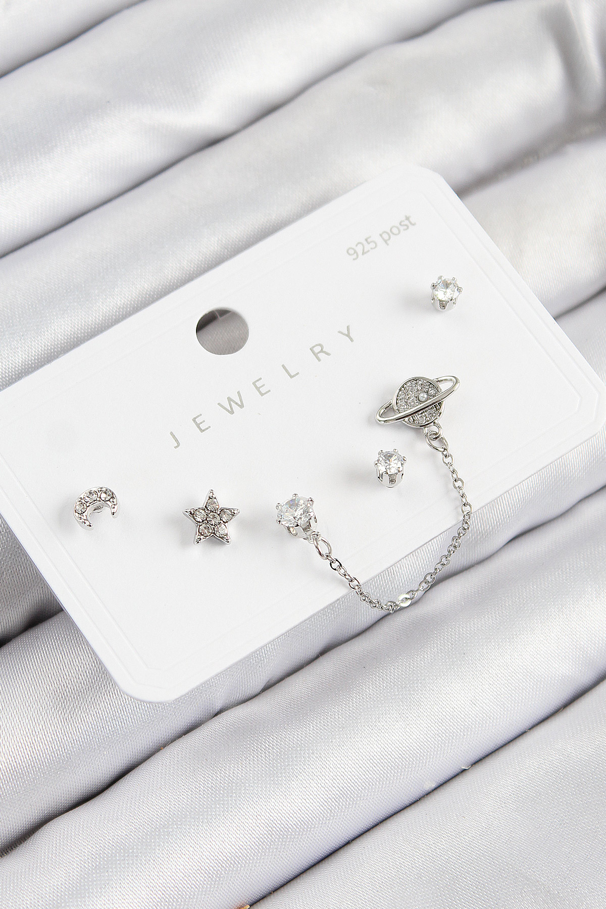 Pirinç Zirkon Taşlı Yıldız Ve Gezegen Model  Renk 925 Ayar  Çivi Kadın Küpe Set