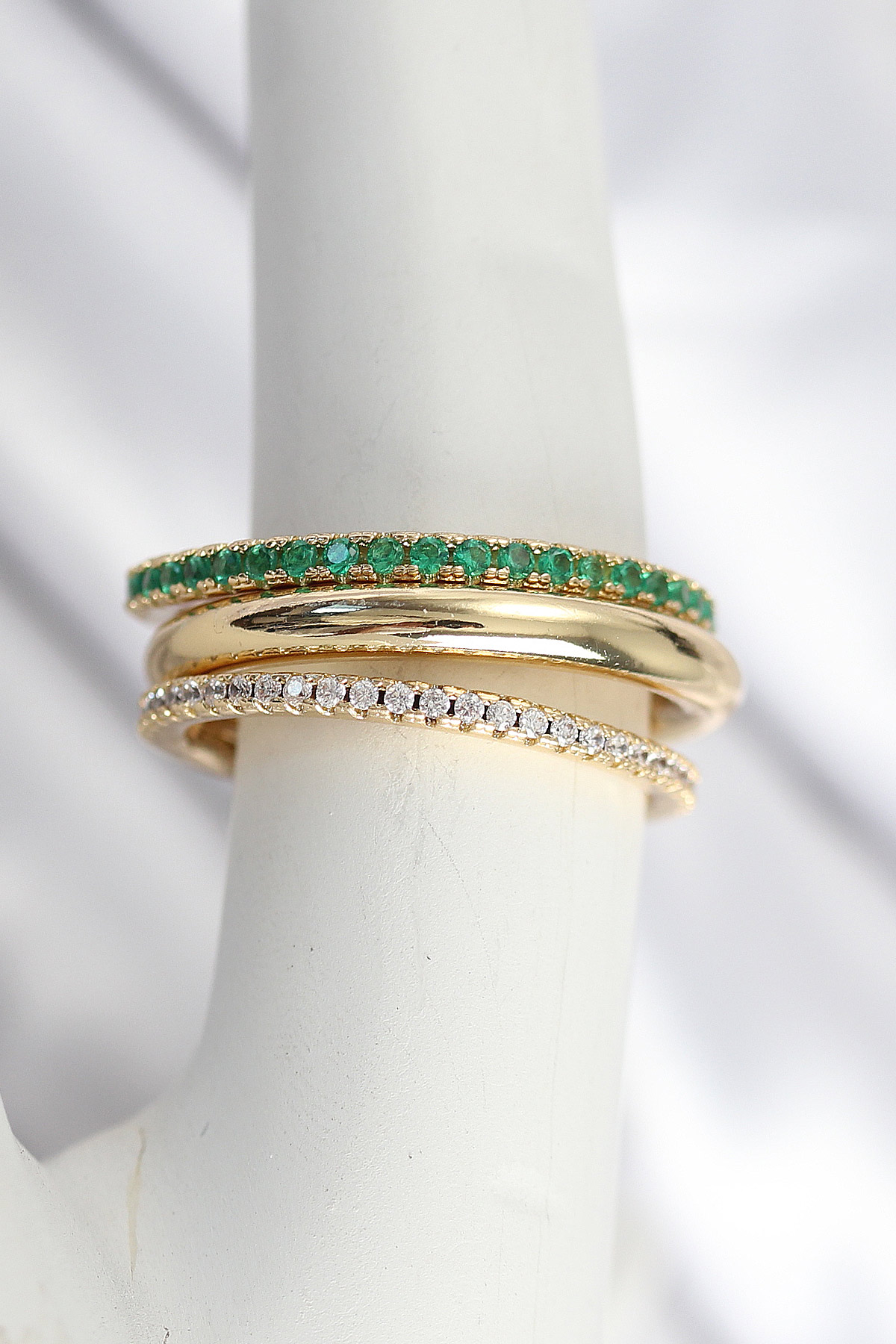 Pirinç Zirkon Taşlı Mix Renk 3'Lü Kadın Yüzük