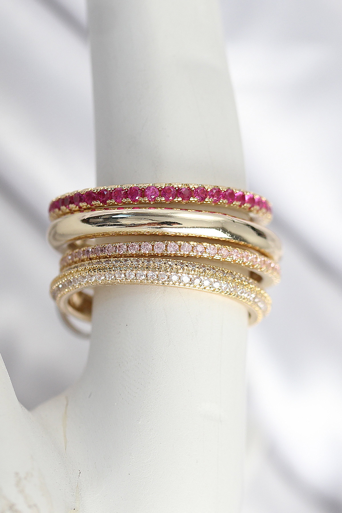 Pirinç Gold Renk Zirkon Taşlı 4'Lü Kadın Yüzük