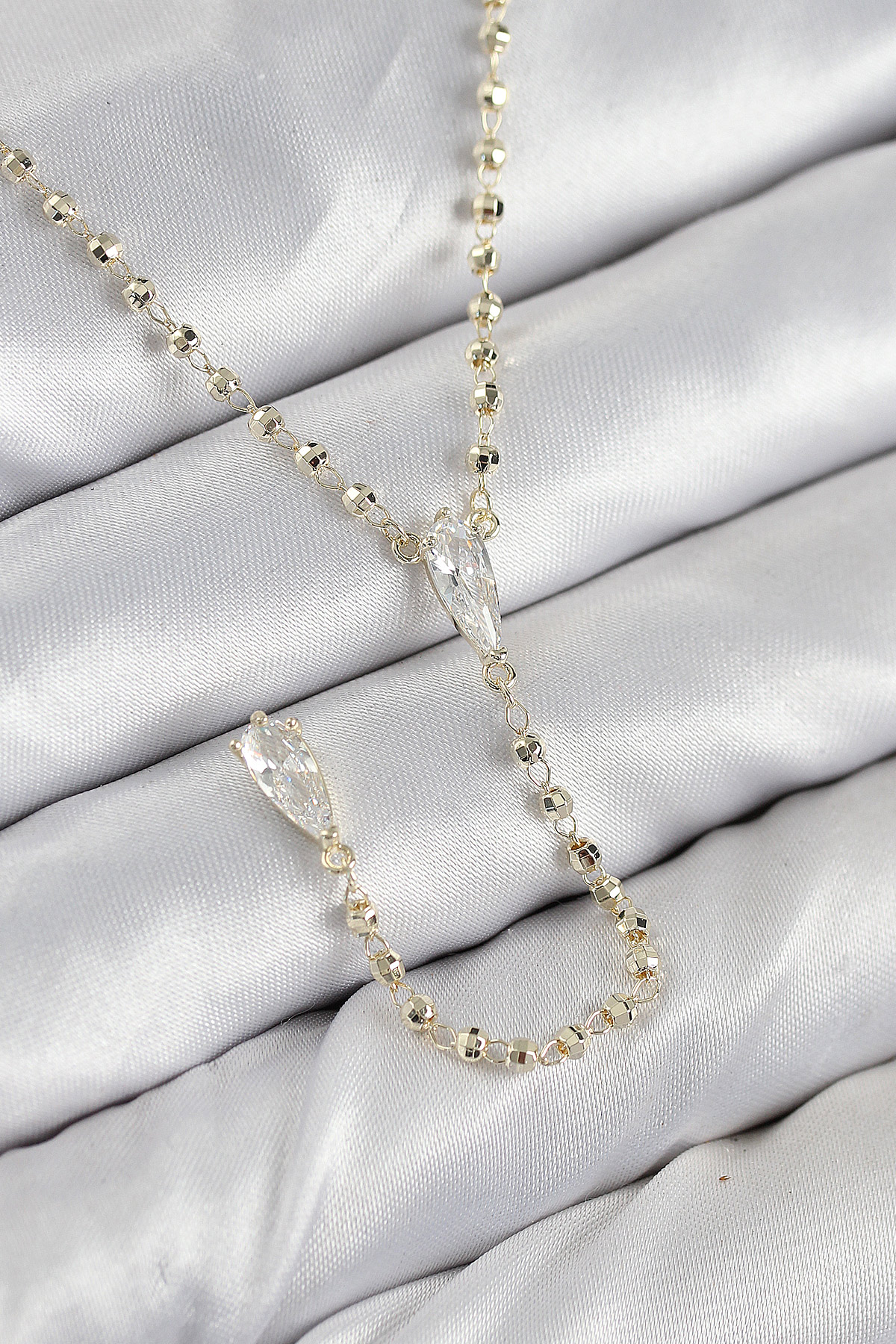 Pirinç Zirkon Taşlı Gold Renk Kadın Y Kolye