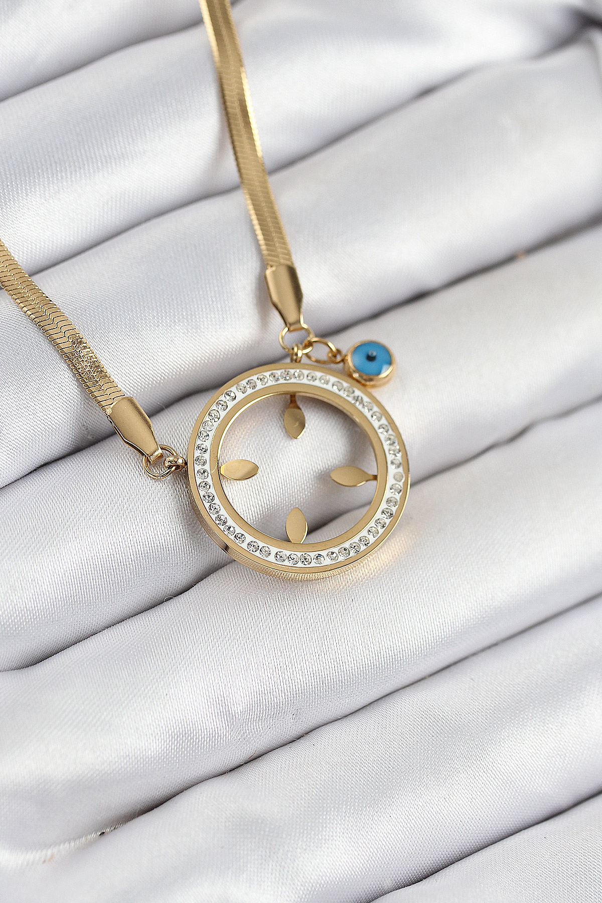 316L Çelik Zirkon Taşlı Çeyrek Takılabilir Gold Renk Kadın Kolye