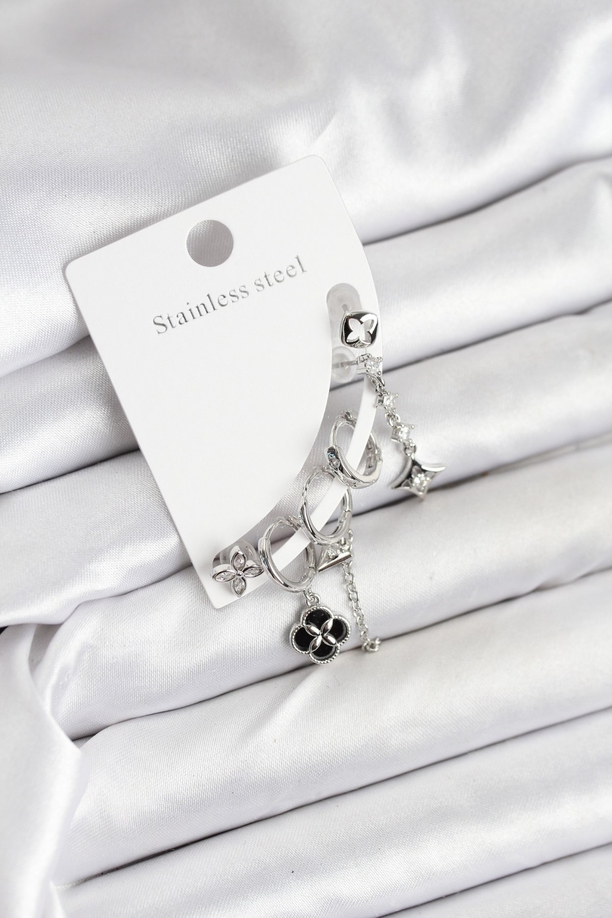 Pirinç Gümüş Renk Kadın Set Küpe