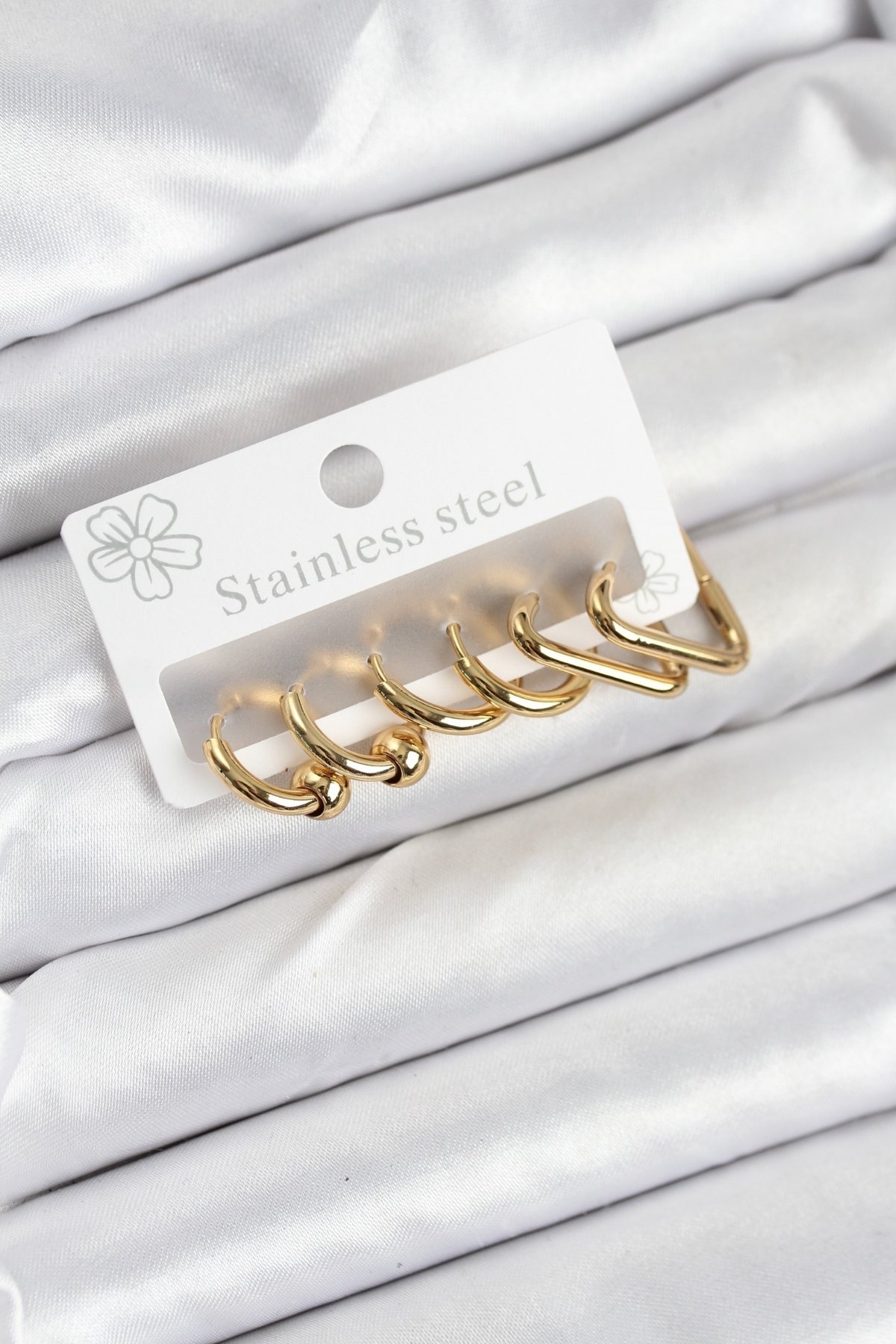 Çelik Gold Renk Kadın Küpe Seti