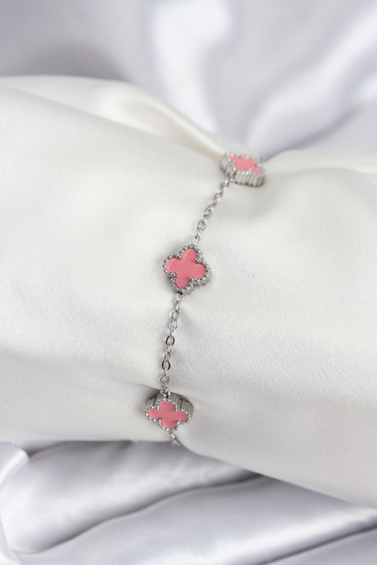 316L Çelik Gümüş Renk Pembe Baby Boy Yonca Kadın Bileklik