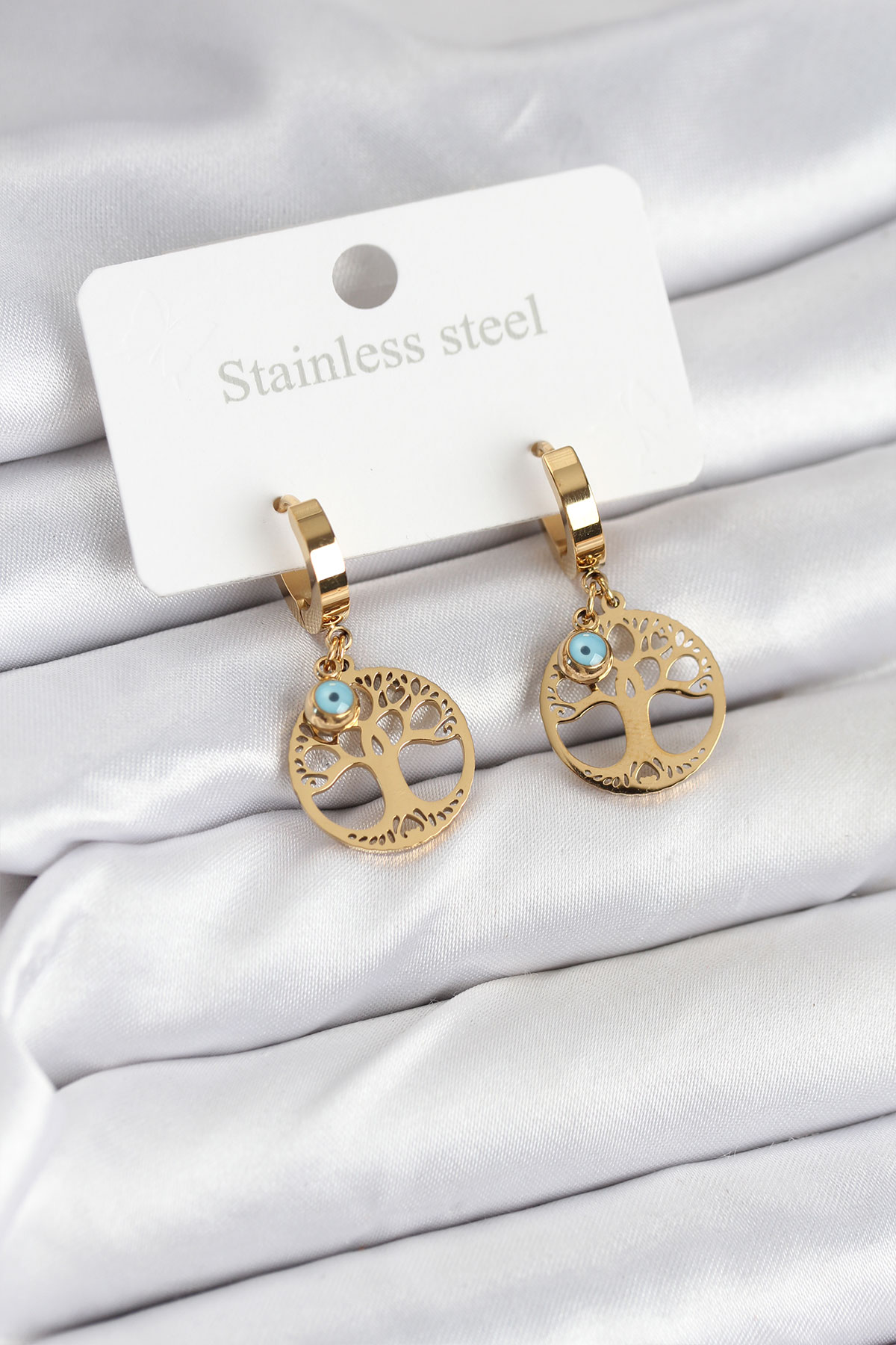 Çelik Yaşam Ağacı Model Kadın Küpe