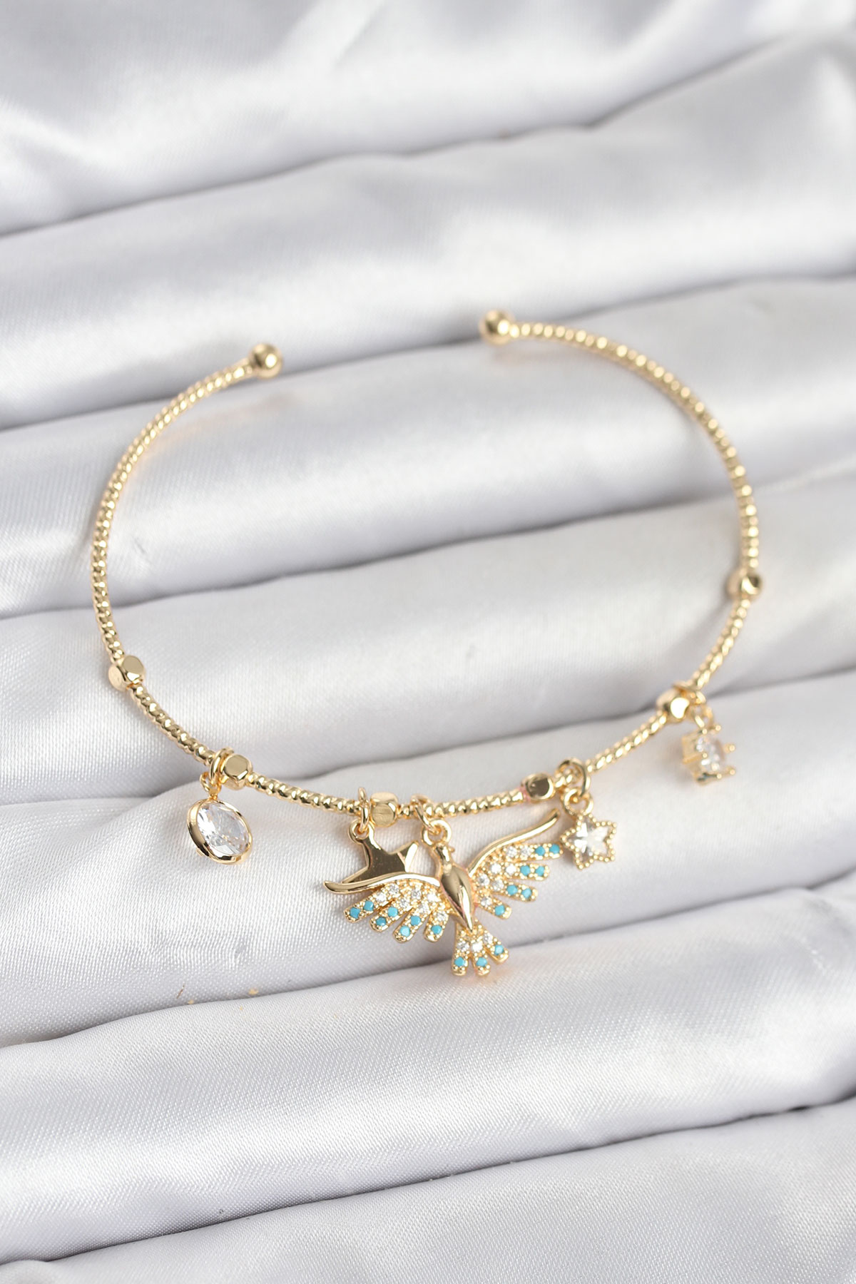 Anka Kuşu Charmlı Gold Renk Pirinç Kadın Bileklik