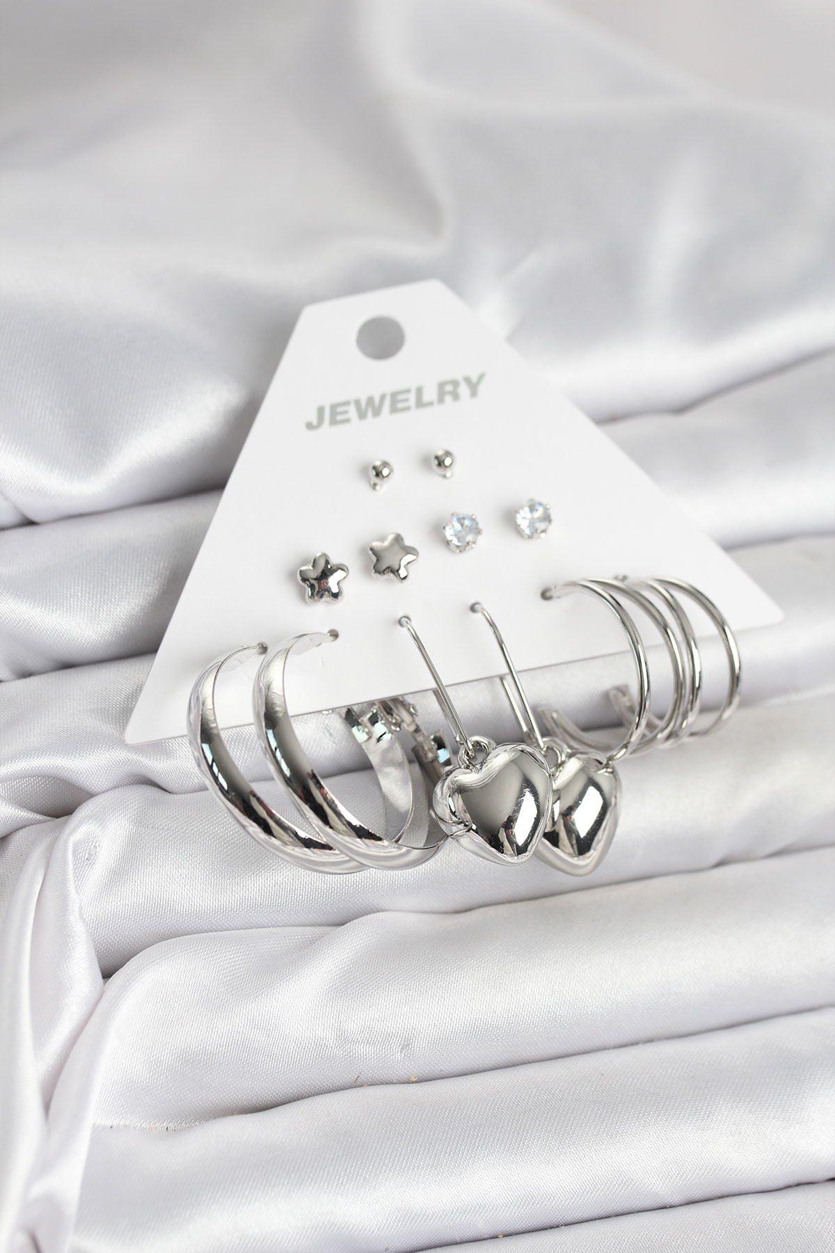 Pirinç Gümüş Renk 6 Çift Kadın Küpe Seti