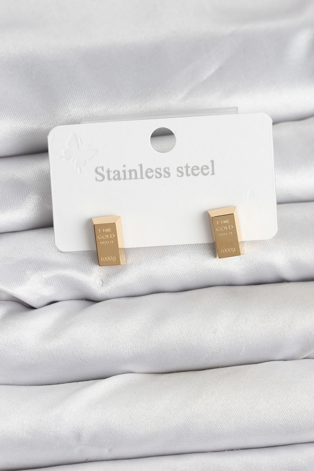 316L Çelik Gold Renk Külçe Altın Model Kadın Küpe