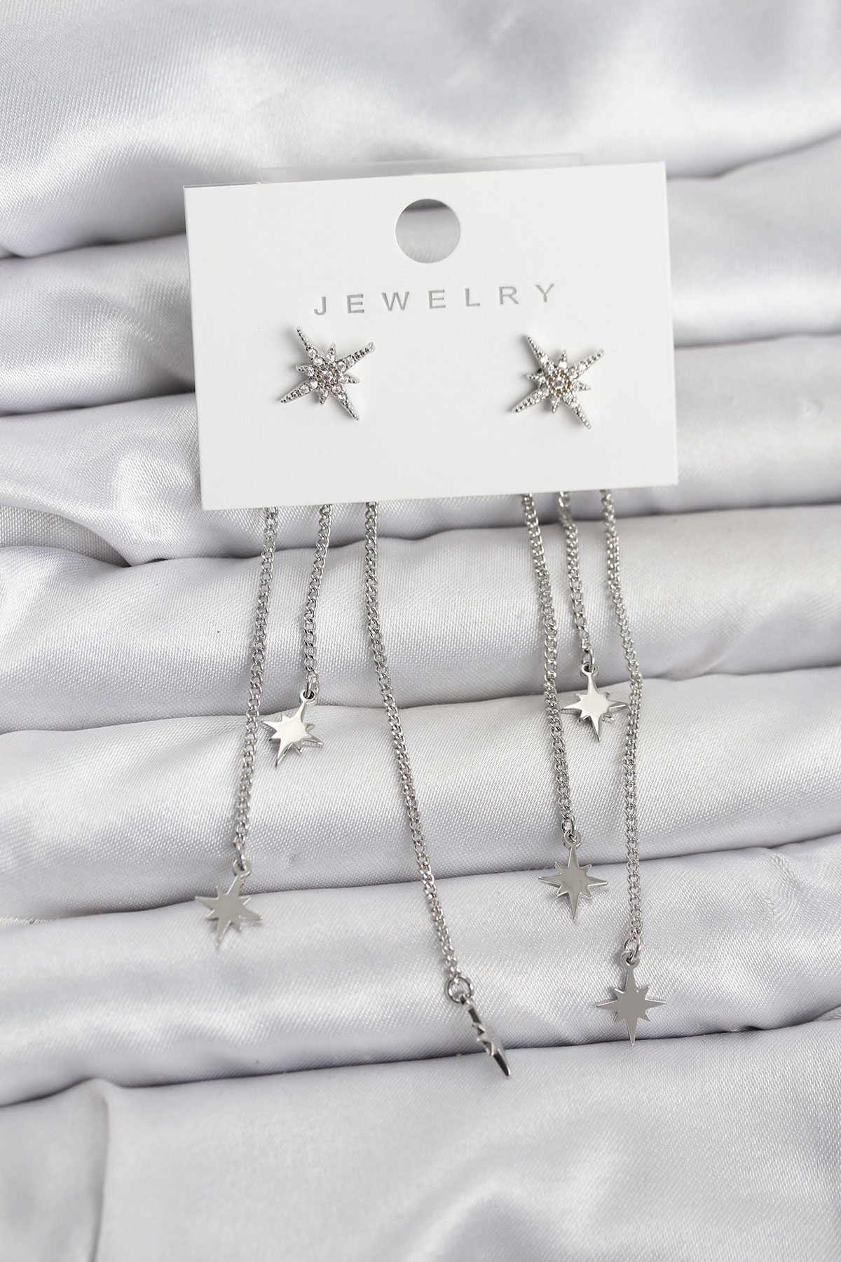 Kutup Yıldızı Model Gümüş Renk Pirinç Sallantılı Kadın Küpe