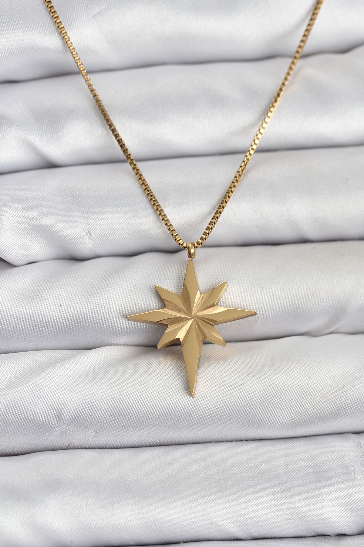 316L Çelik Zincir Gold Renk Kutup Yıldızı Model 60 cm Zincir Kadın Kolye