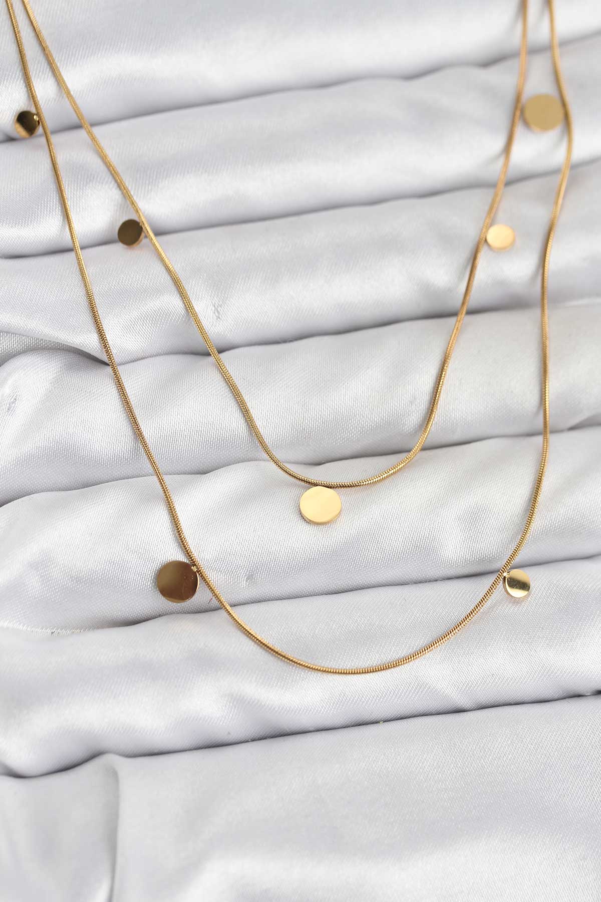 316L Çelik Zincir Gold Renk Pullu Kadın Kolye