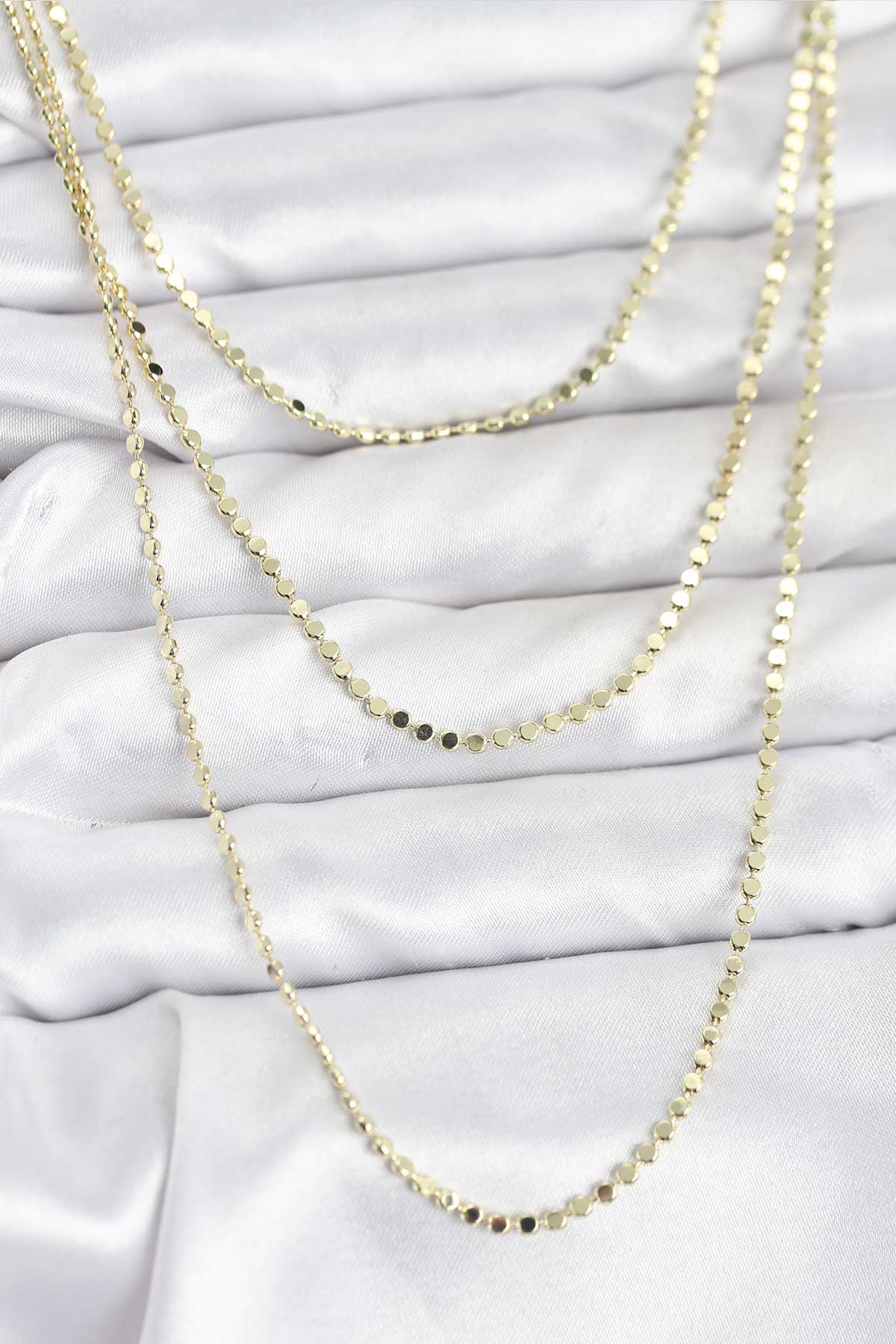 316L Çelik Zincir Gold Renk Ezme Zincir Model 3'lü Kadın Kolye