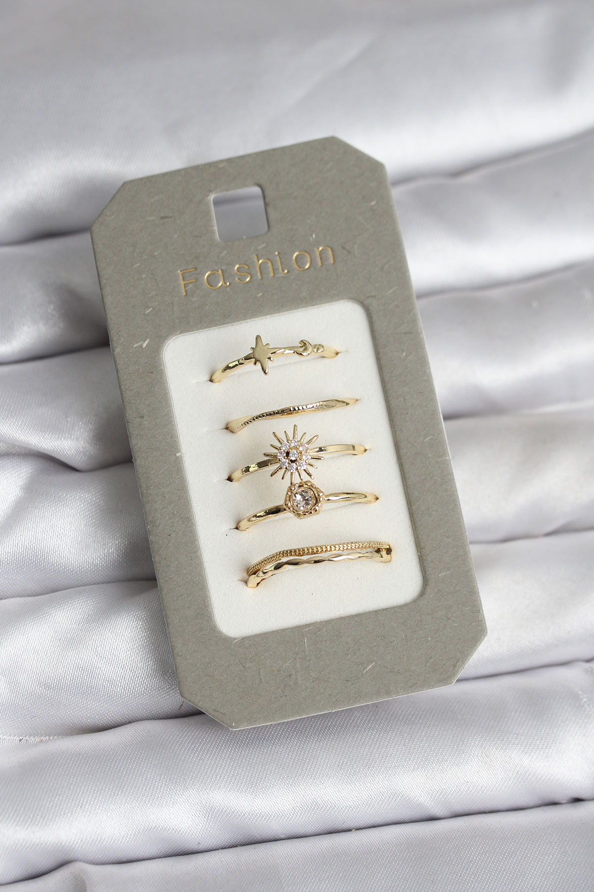 Pirinç Gold Renk 5'li Yüzük Seti