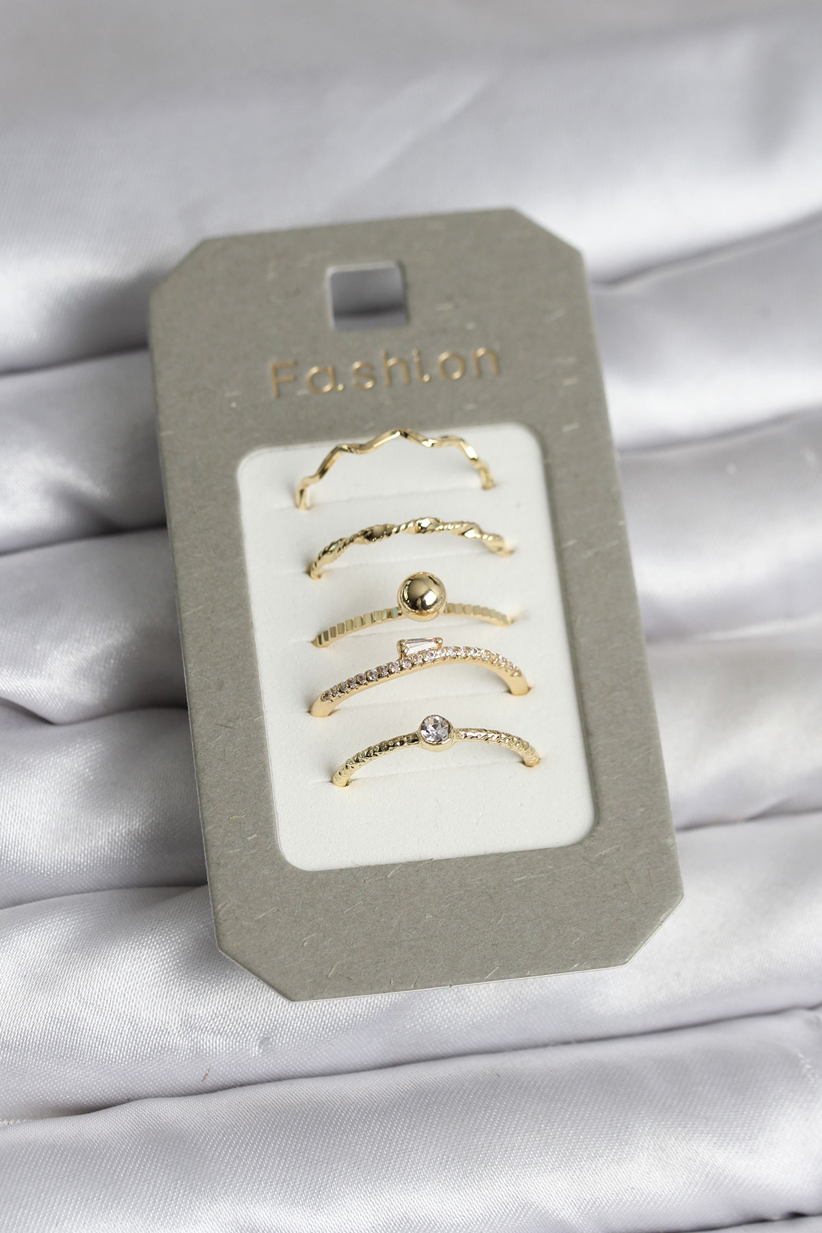 Pirinç Gold Renk 5'li Yüzük Seti