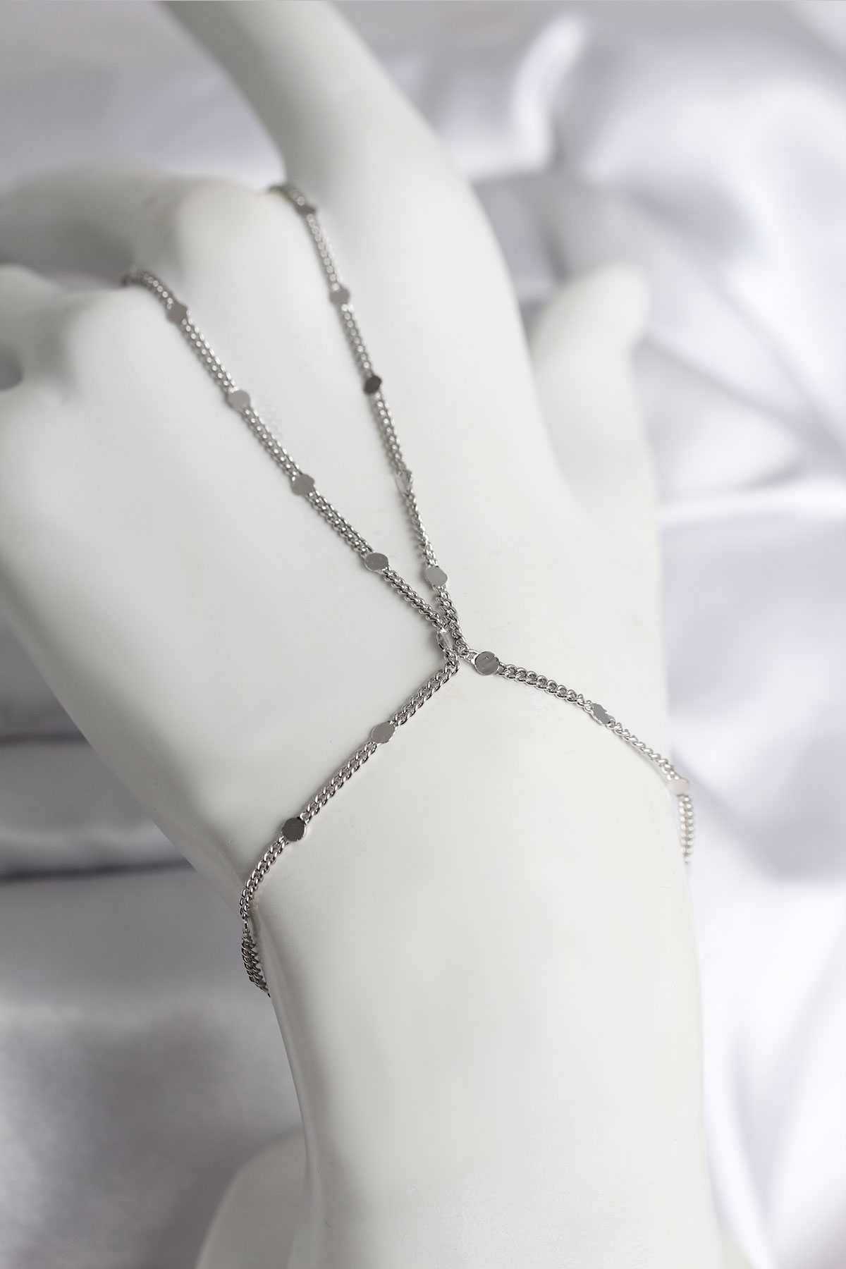 316L Çelik Gümüş Renk Parçalı Ezme Zincir Model Kadın Şahmeran