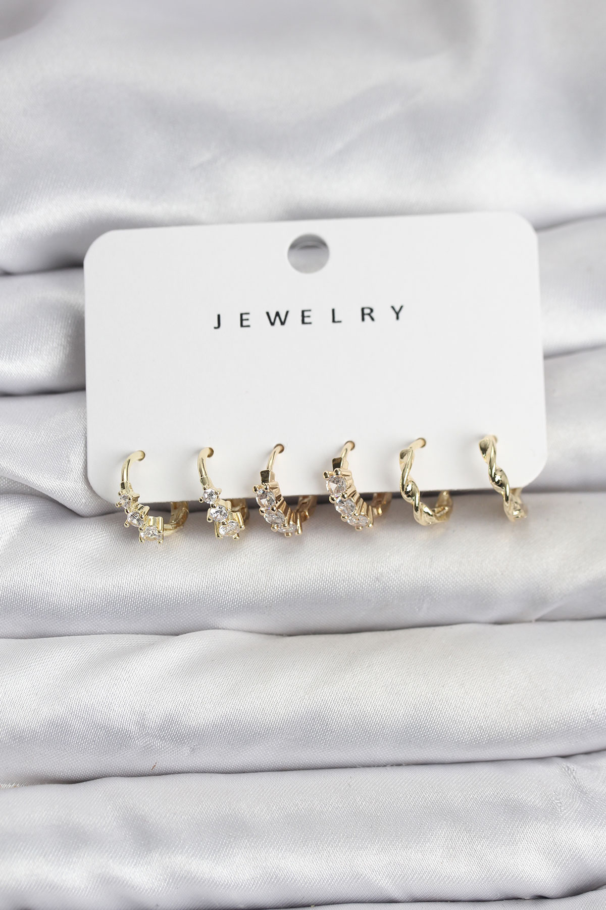 Pirinç Gold Renk Zirkon Taşlı Kadın Küpe Seti