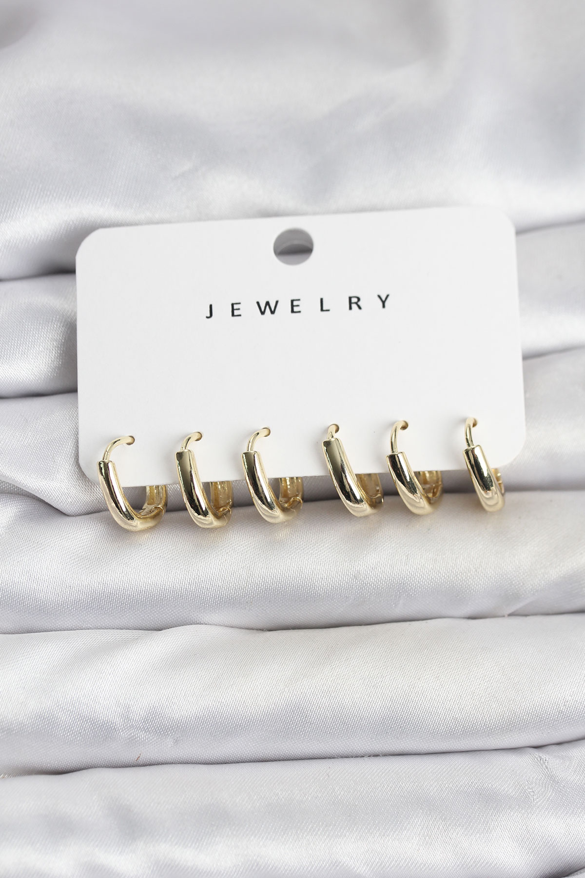 Gold Renk Pirinç Halka Kadın Küpe Seti