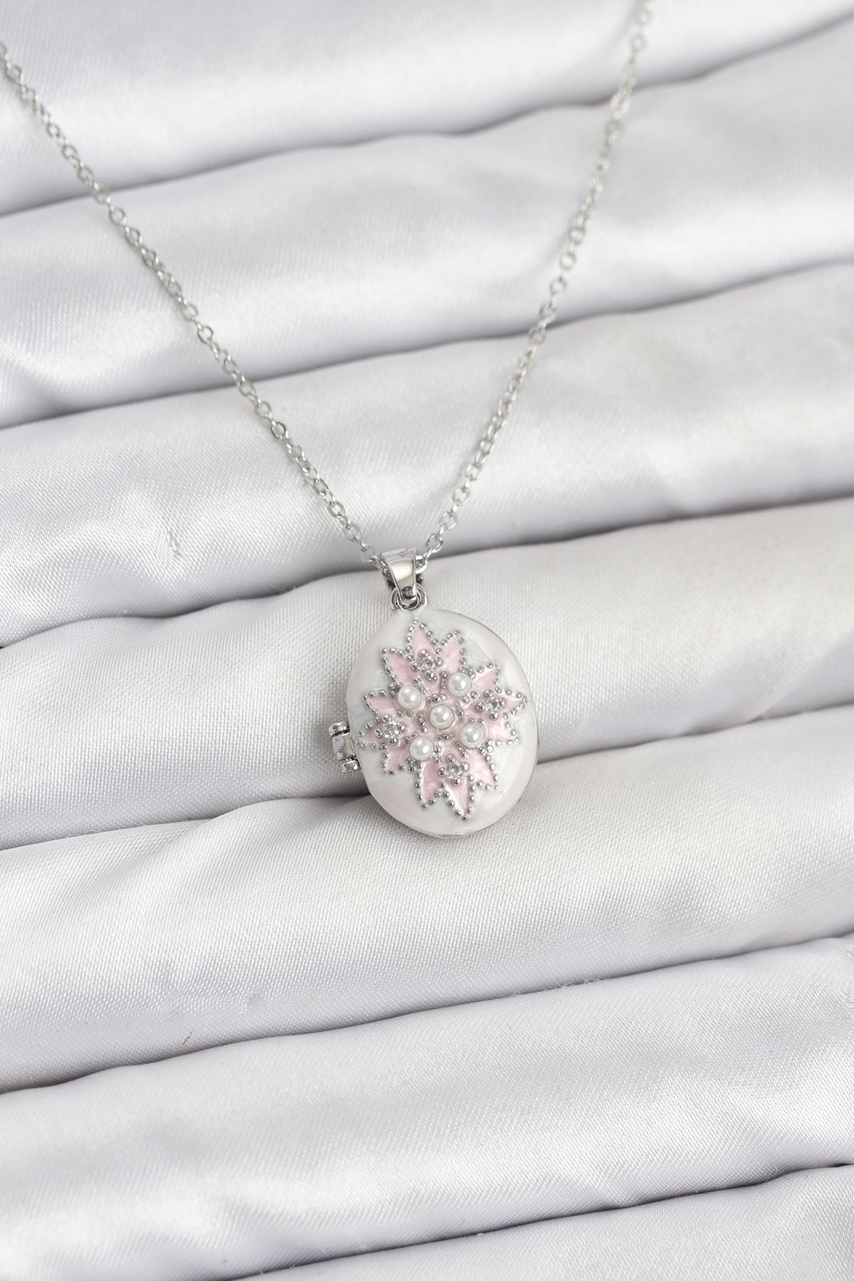 316L Çelik Gümüş Renk Pembe Lotus Model Kadın Küpe