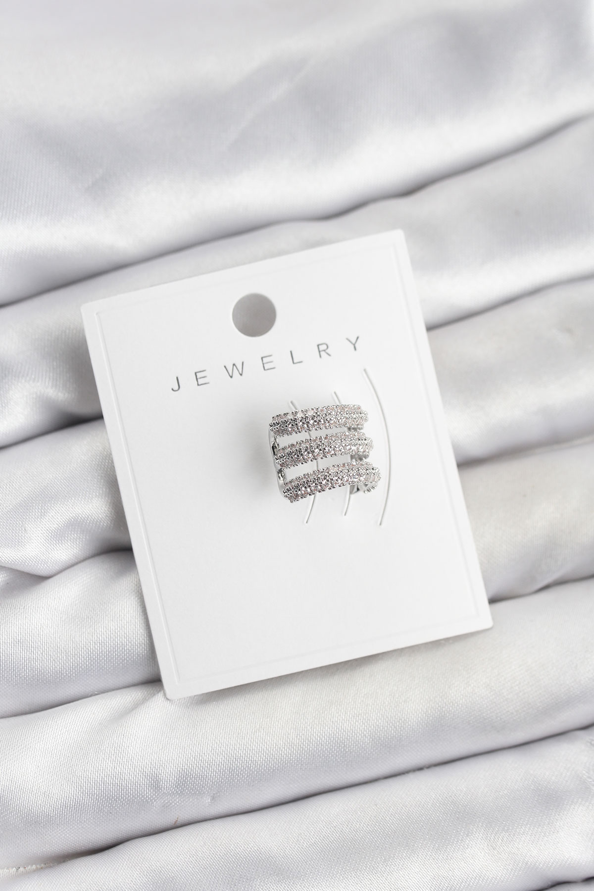 Pirinç Gümüş Renk Zirkon Taşlı Earcuff Kıkırdak Küpe