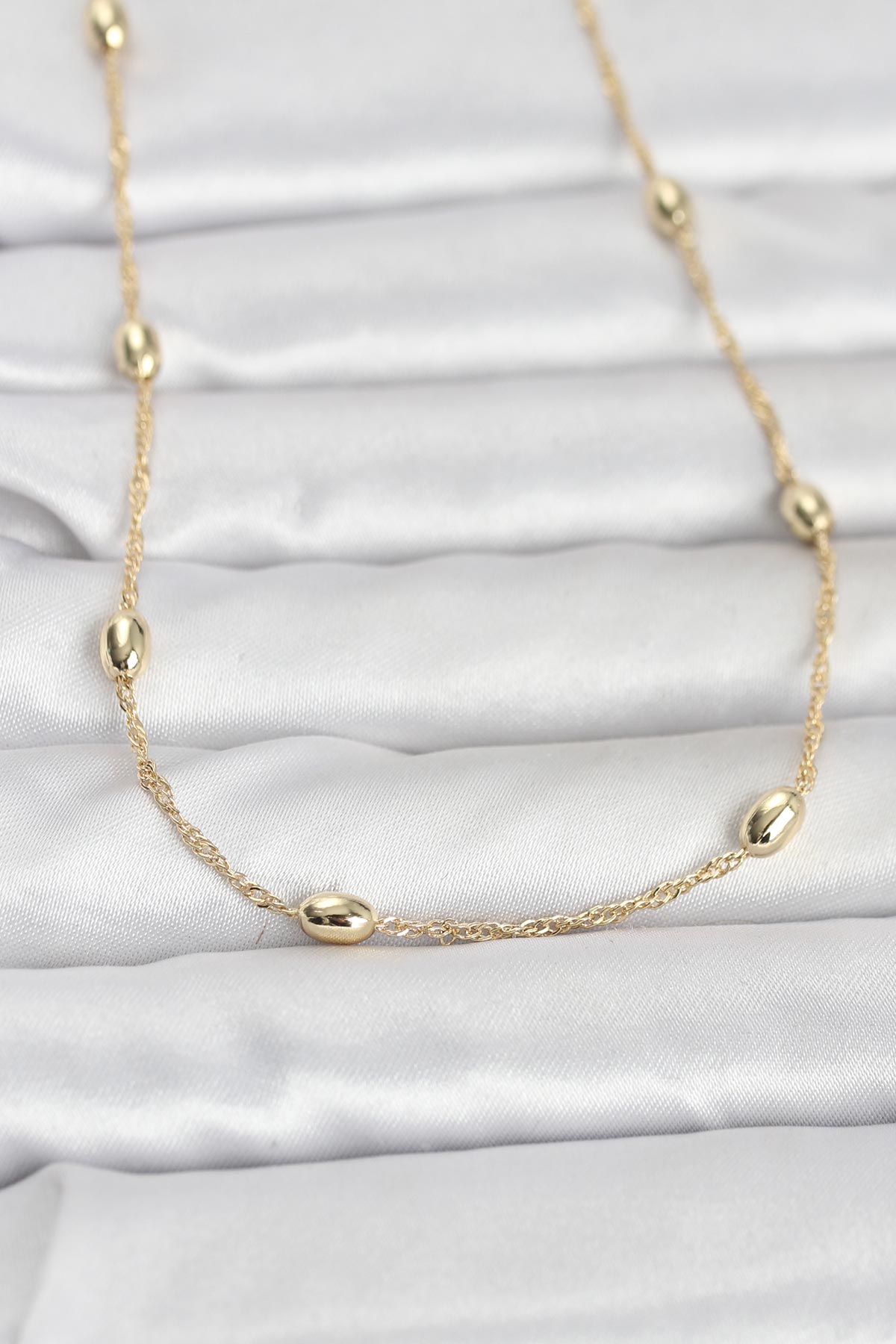 CM 14K Gold Renk Topçuklu Burgu Zincir Model 60 cm Kadın Kolye