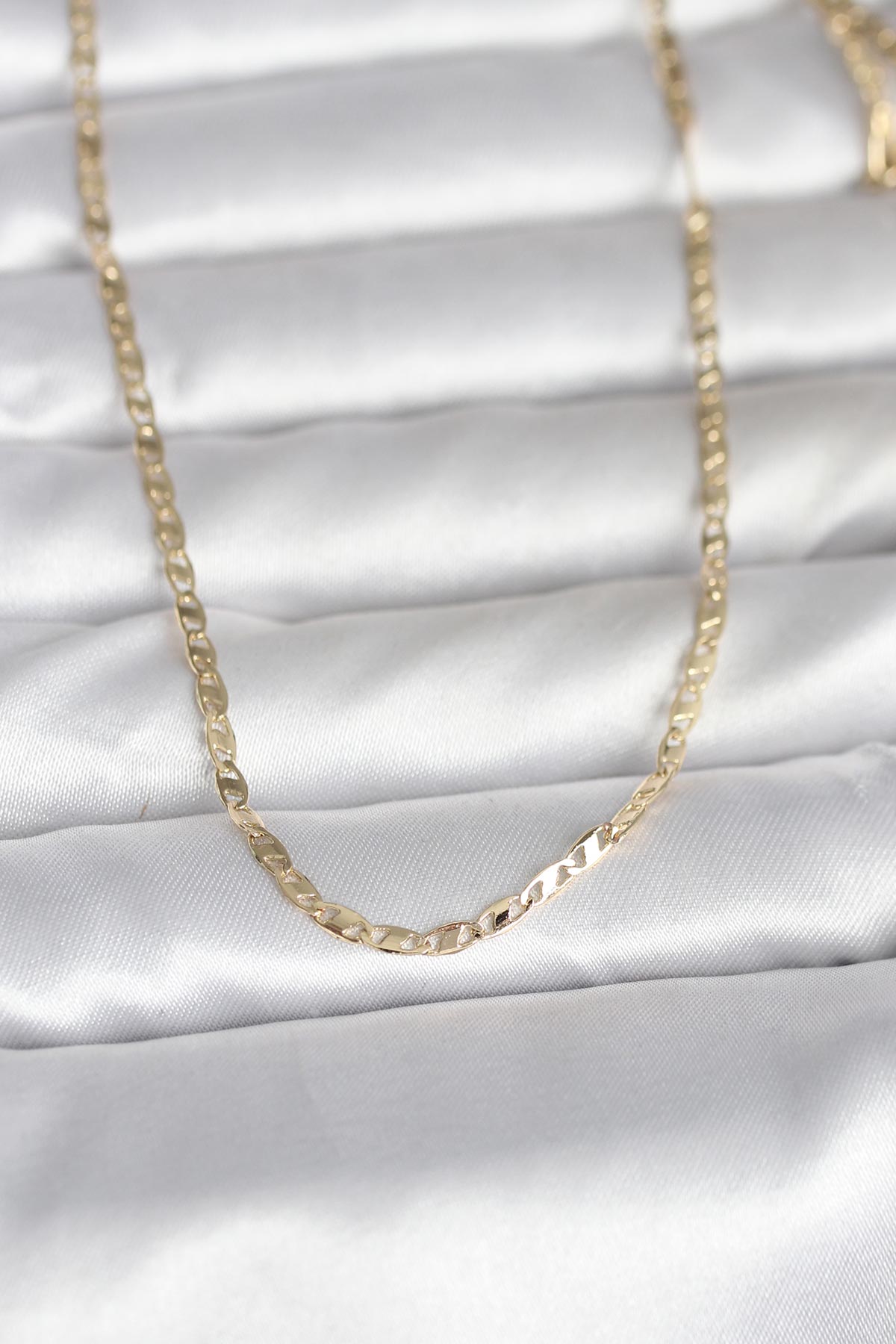 CM 14K Gold Renk Yassı Zincir Model 60 cm Kadın Kolye