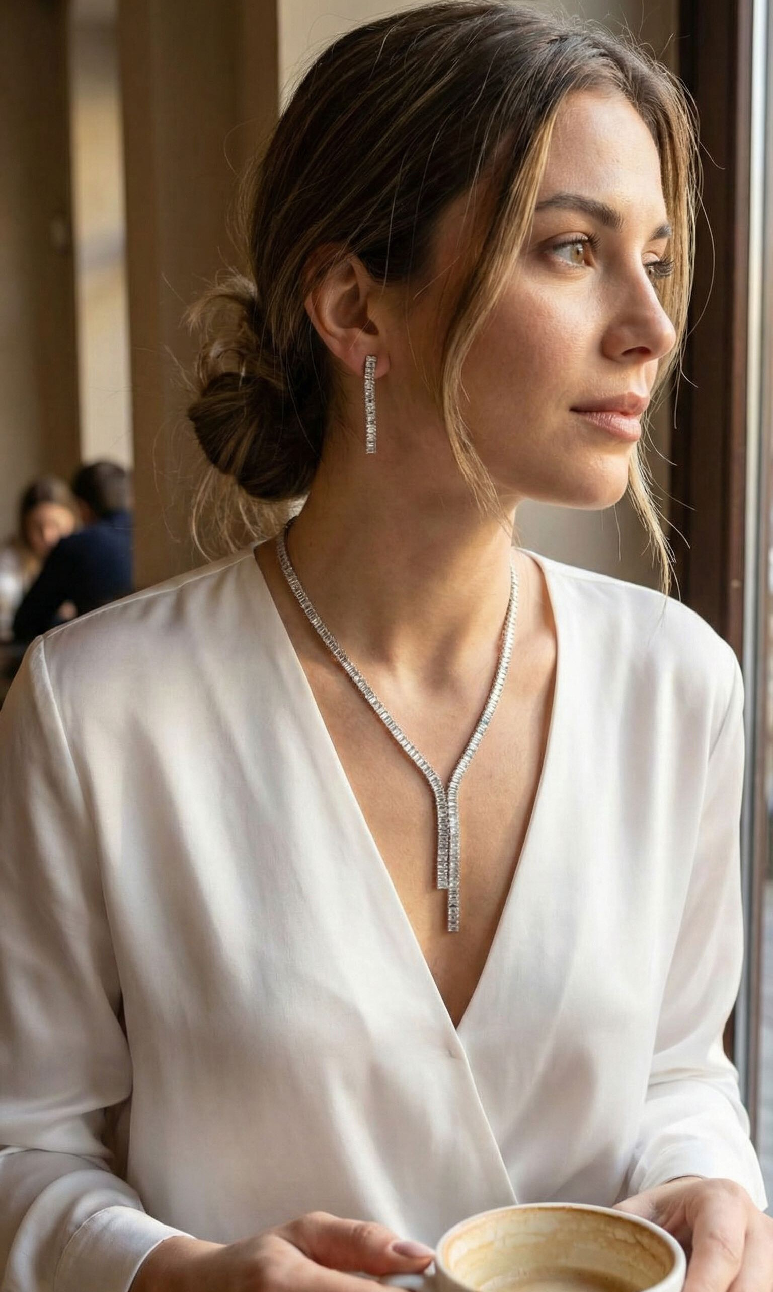 Gümüş Renk Baget Zirkon Taşlı Kadın Kolye Küpe Set