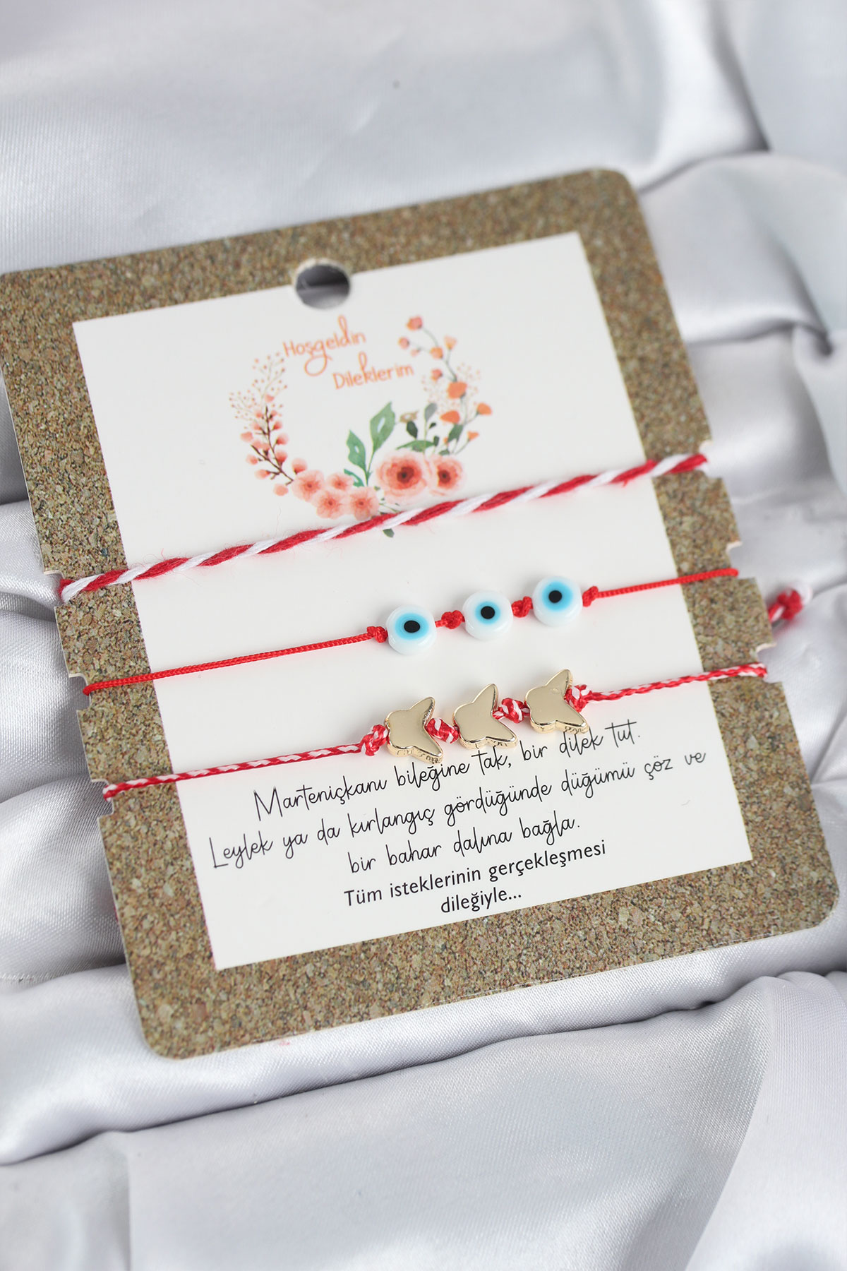 Marteniçka Bileklik 3'lü Kelebek ve Nazar Boncuklu Model