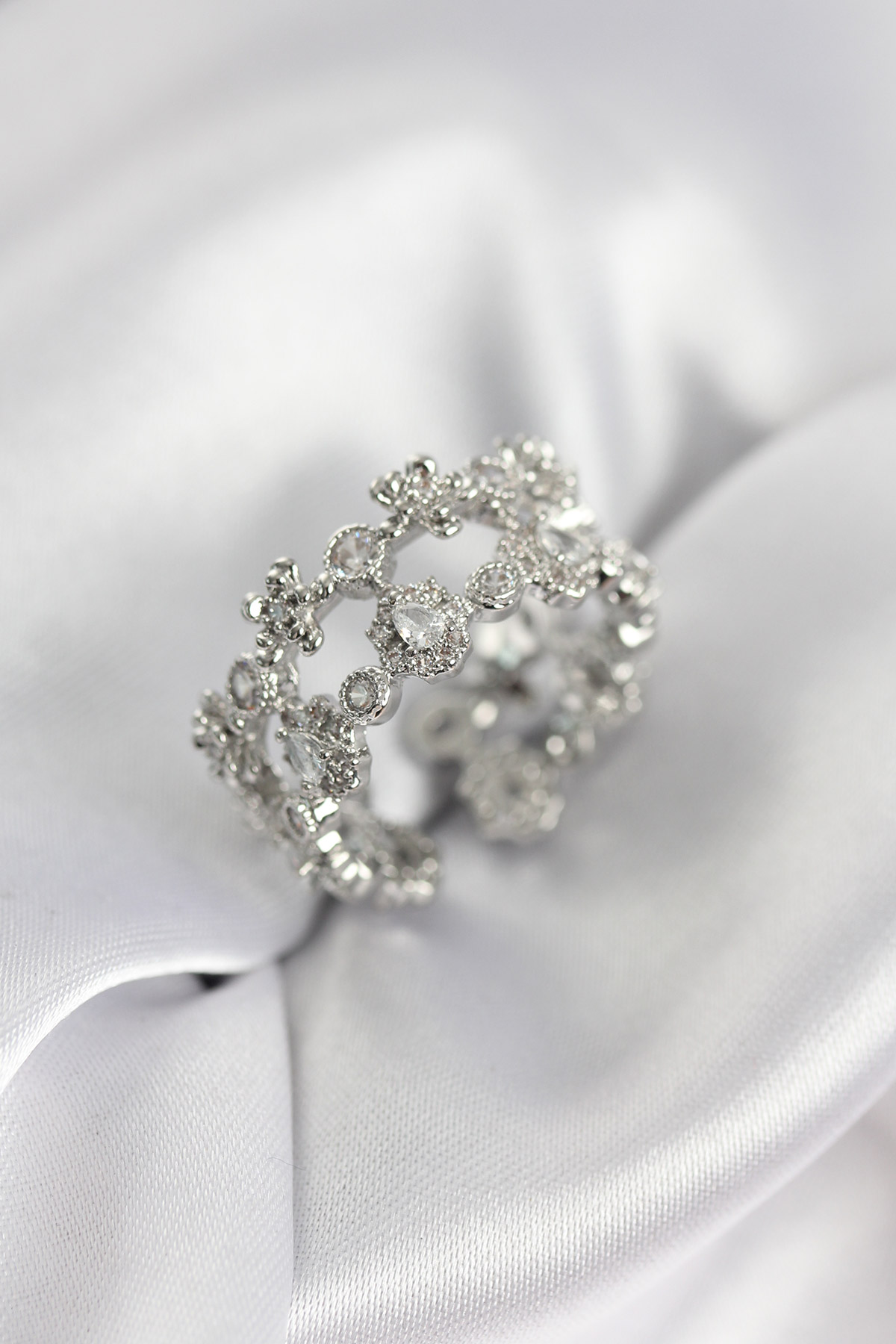 Zirkon Taşlı 2'li Model Gümüş Renk Kadın Yüzük