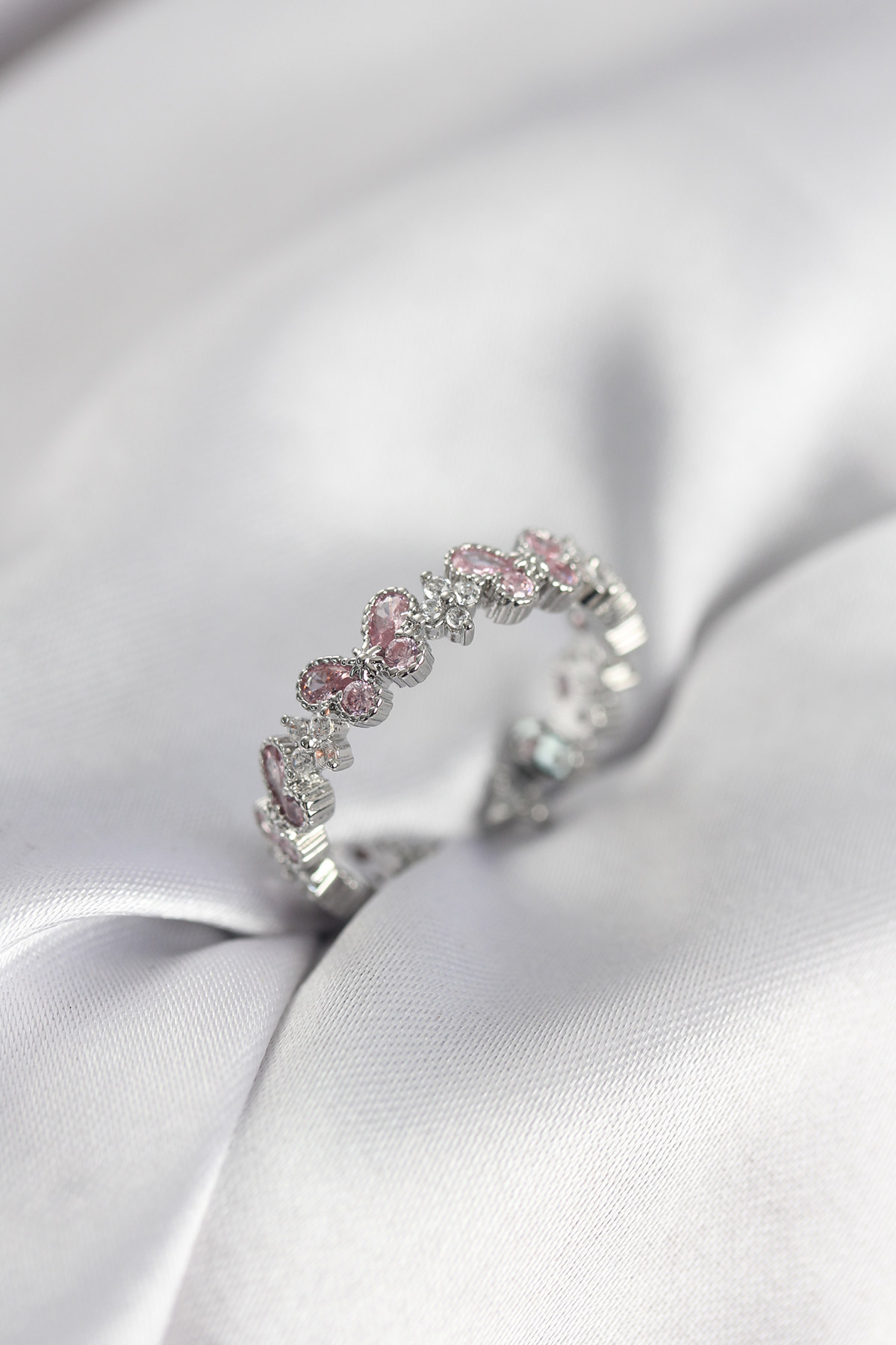 Pembe Zirkon Taşlı Kelebek Model Kadın Yüzük