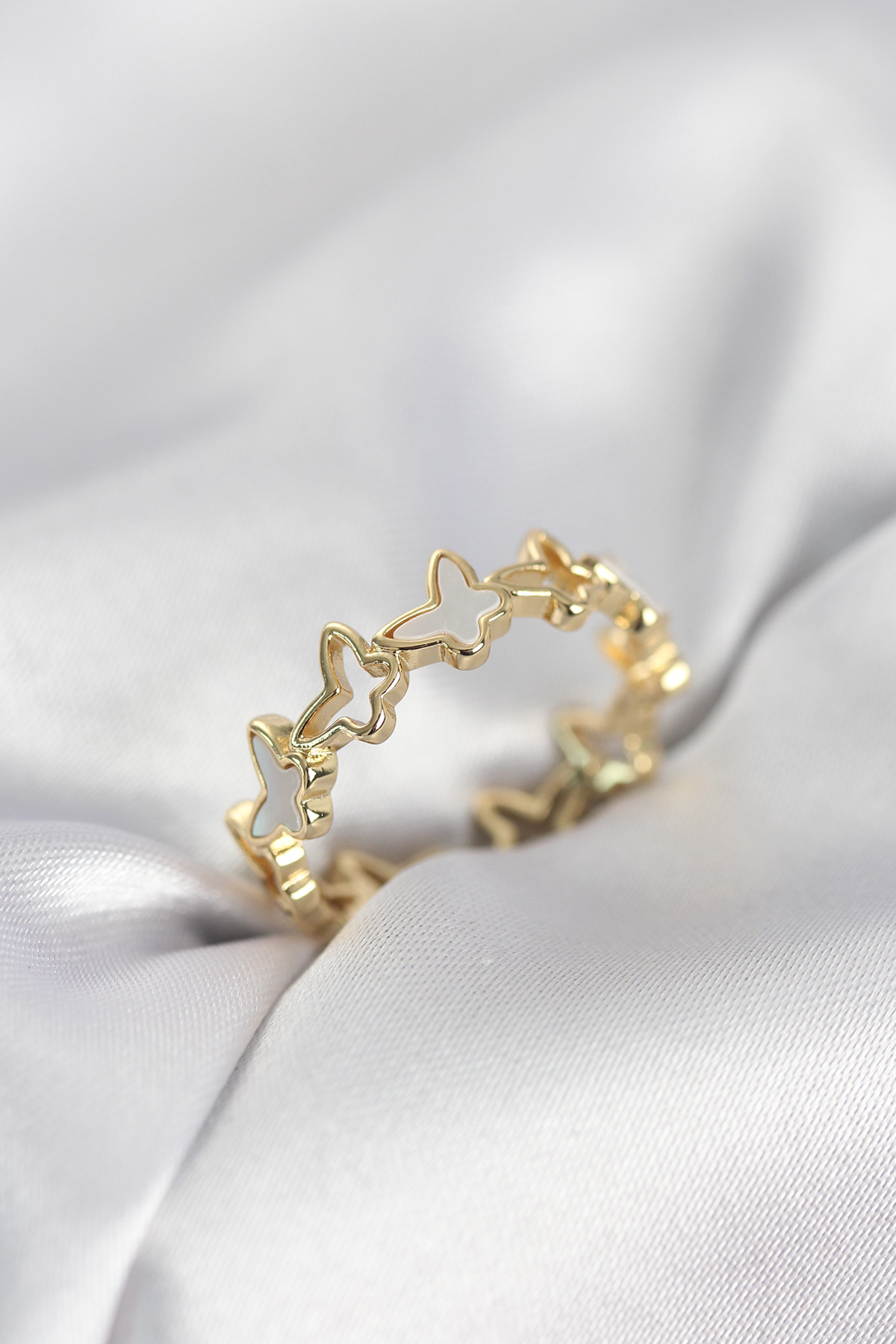 Gold Renk Kelebek Model Pirinç Kadın Yüzük