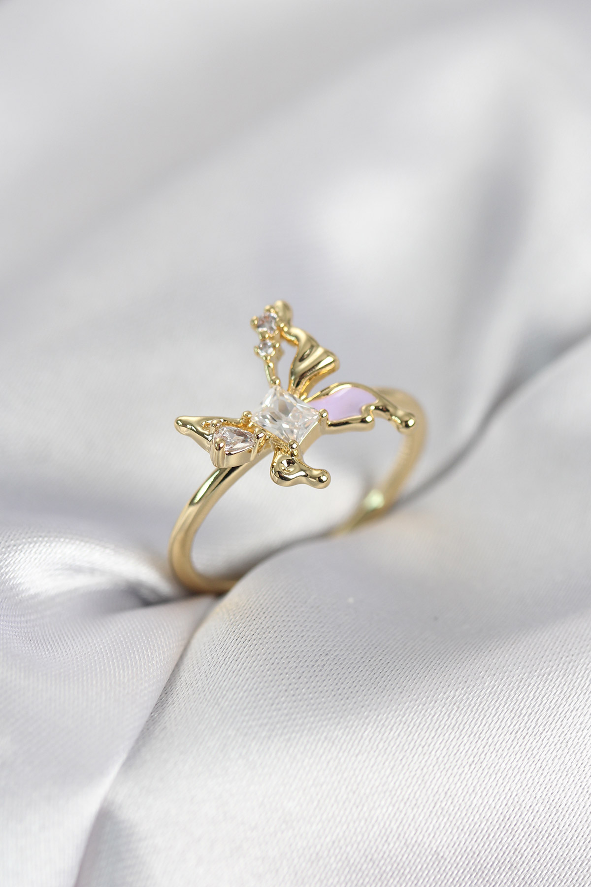 Gold Renk Kelebek Model Zirkon Taşlı Kadın Yüzük