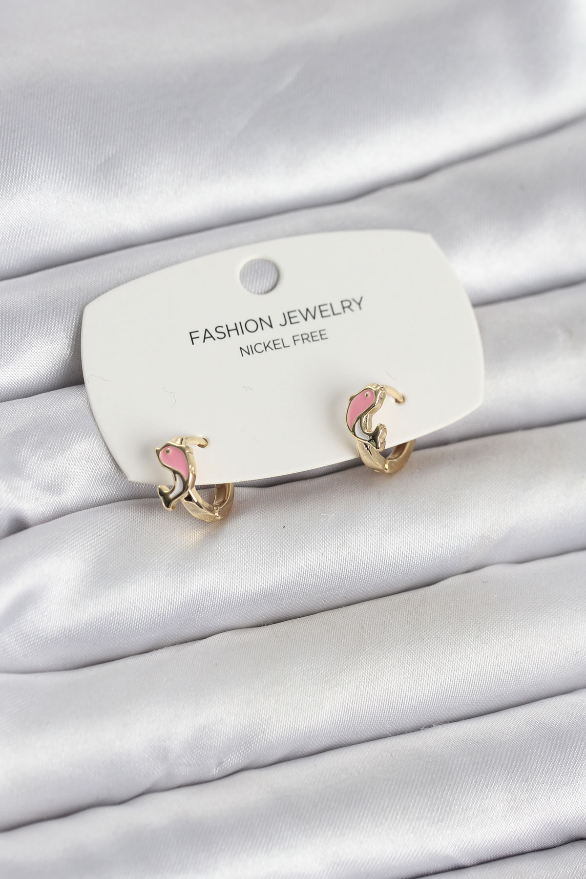 Pembe Yunus Balığı Model Gold Renk Pirinç Çocuk Küpe