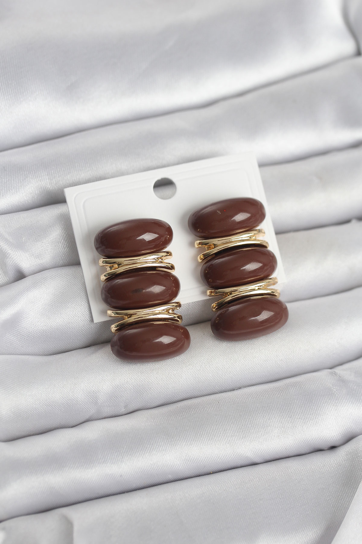 Kahverengi Vintage Model Gold Renk Kadın Küpe