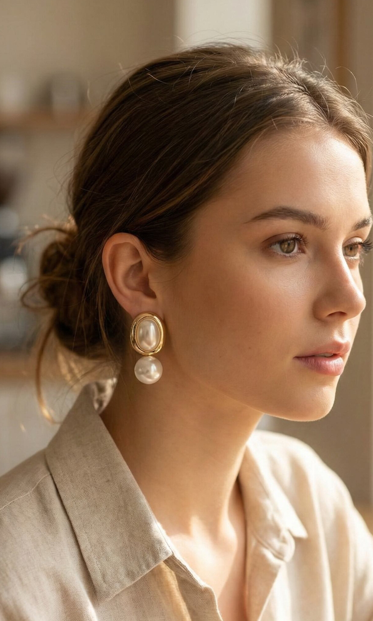 Pirinç Gold Renk Model İncili Kadın Küpe